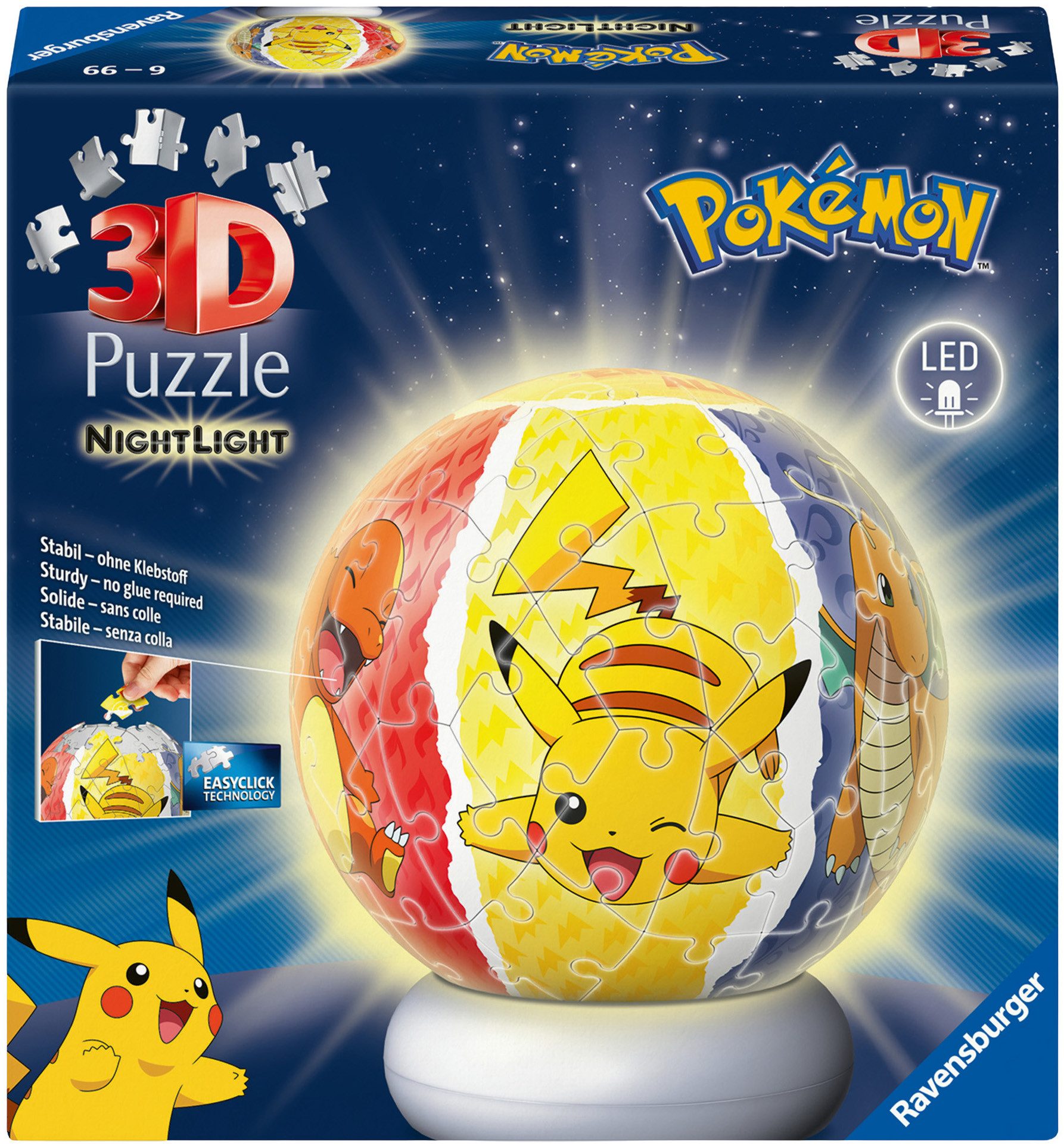 Ravensburger Puzzleball Nachtlicht Pokémon, 72 Puzzleteile, beleuchtet