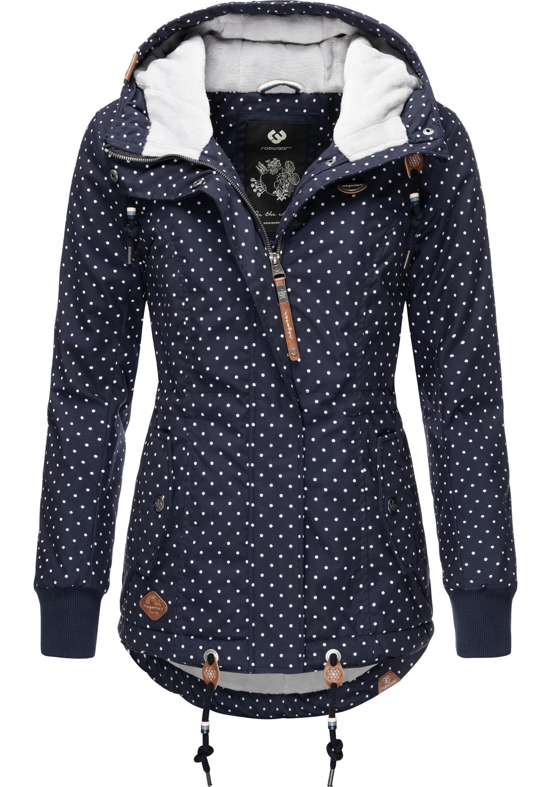 Ragwear Winterjacke Danka Dots Intl. stylische Winter Outdoorjacke mit Kapuze navy