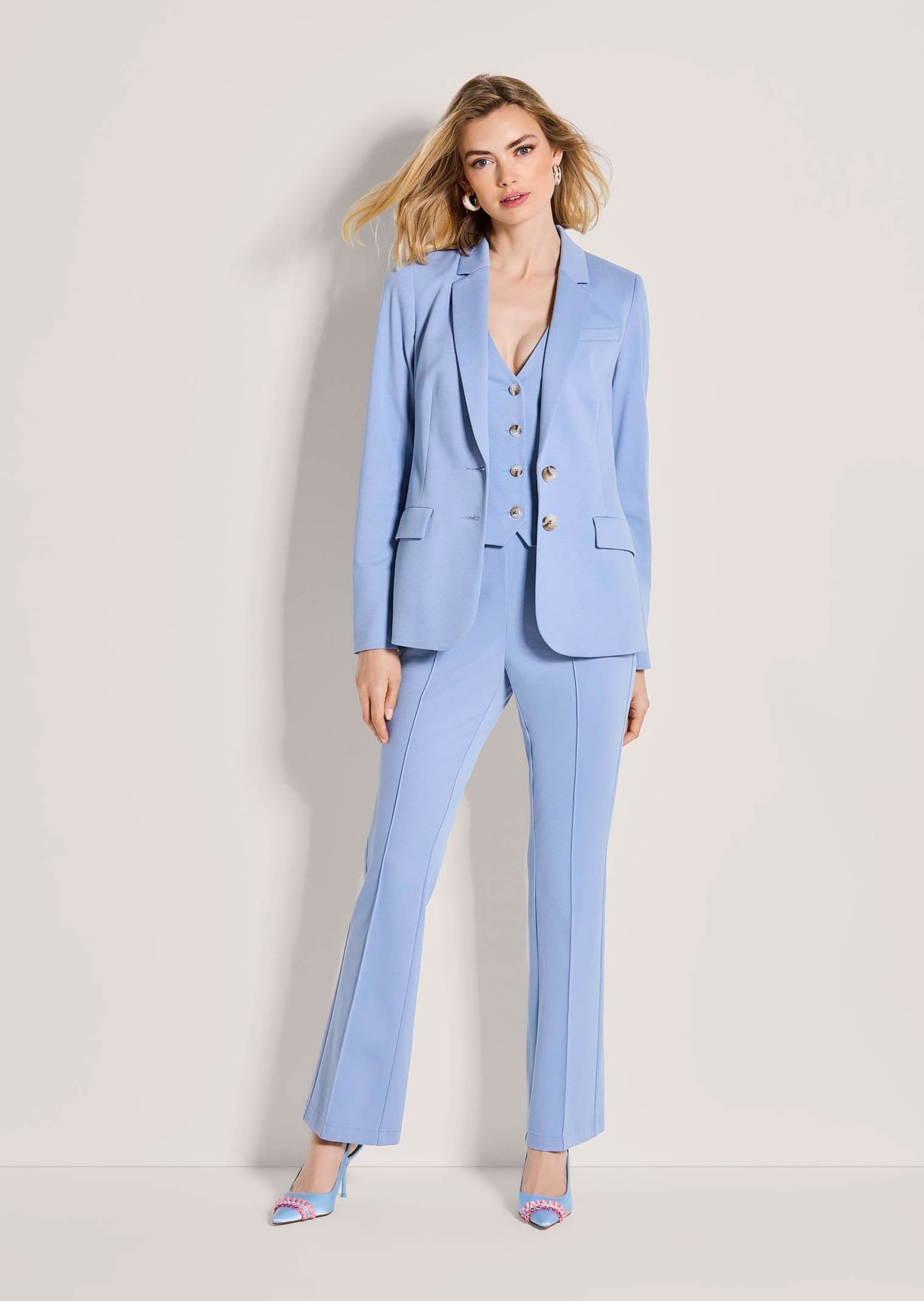 MADELEINE Kurzblazer Floraler Jersey-Blazer in langer Form Florales Design, Reverskragen und Knopfverschluss