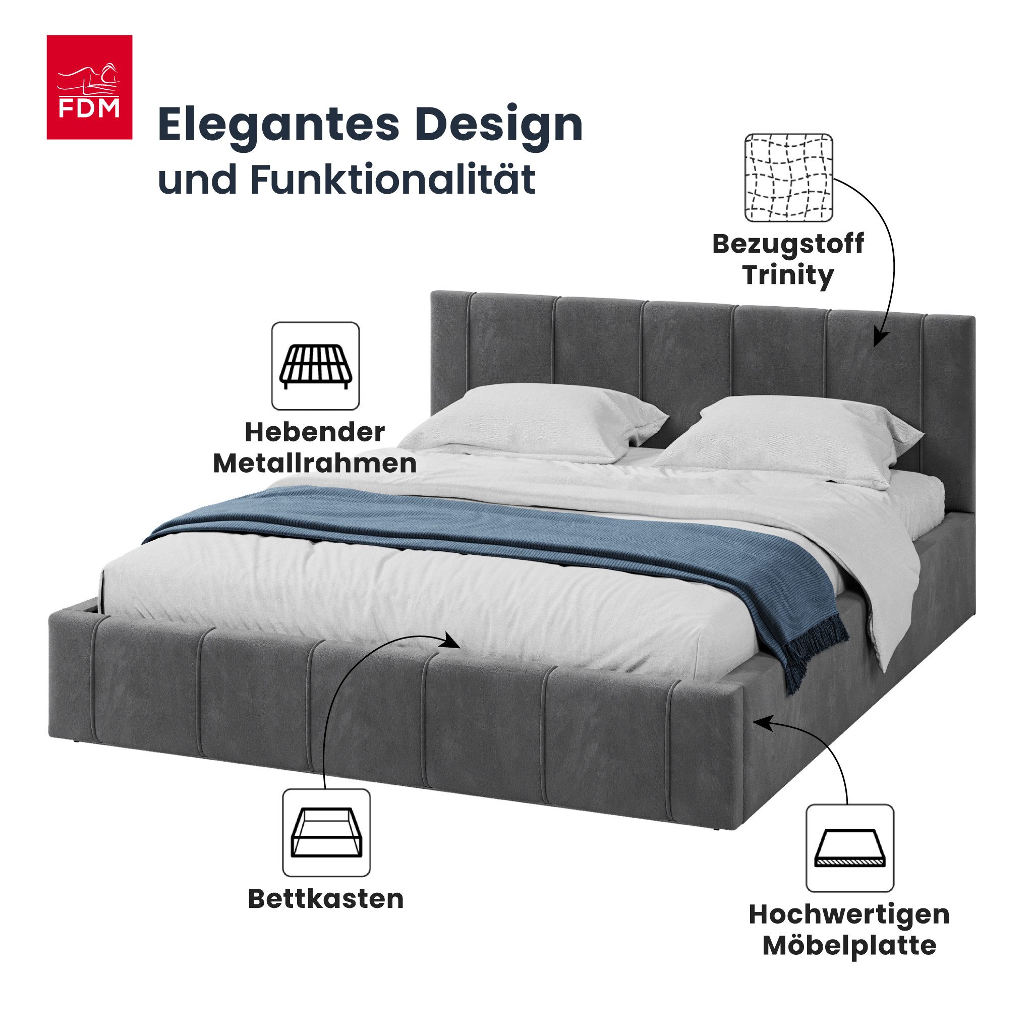 FDM Polsterbett FLORIDA Bettgestell 90x200, 120x200, günstig online kaufen