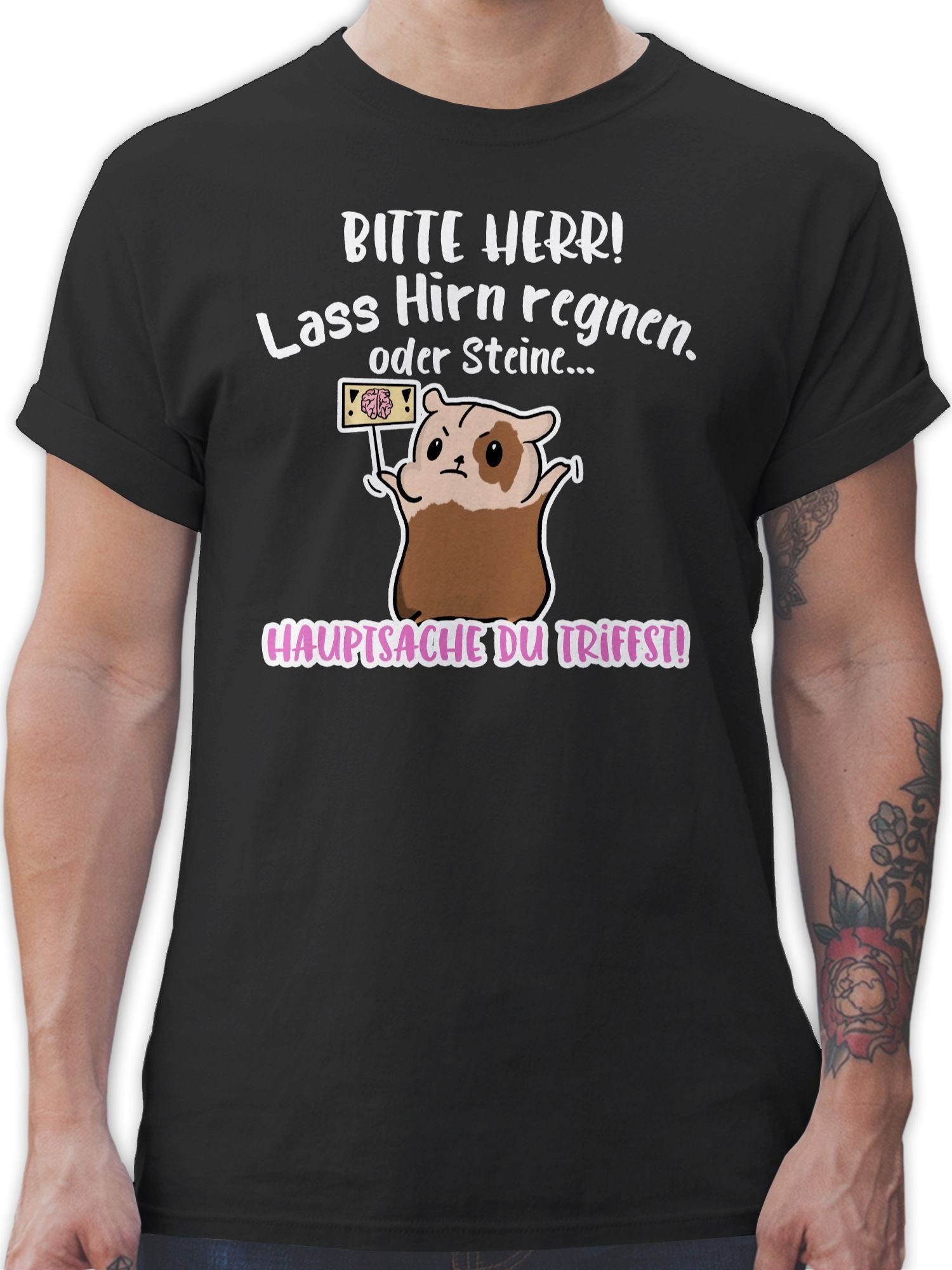 Shirtracer TShirt »Bitte Herr lass Hirn regnen Meerschweinchen weiß Sprüche Statement mit