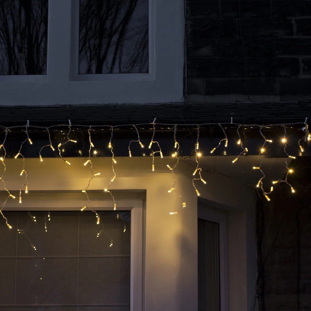 Lights4fun LED-Lichterkette Core Connect 2m 64er LED Eiszapfen Lichterkette warmweiß koppelbar tra