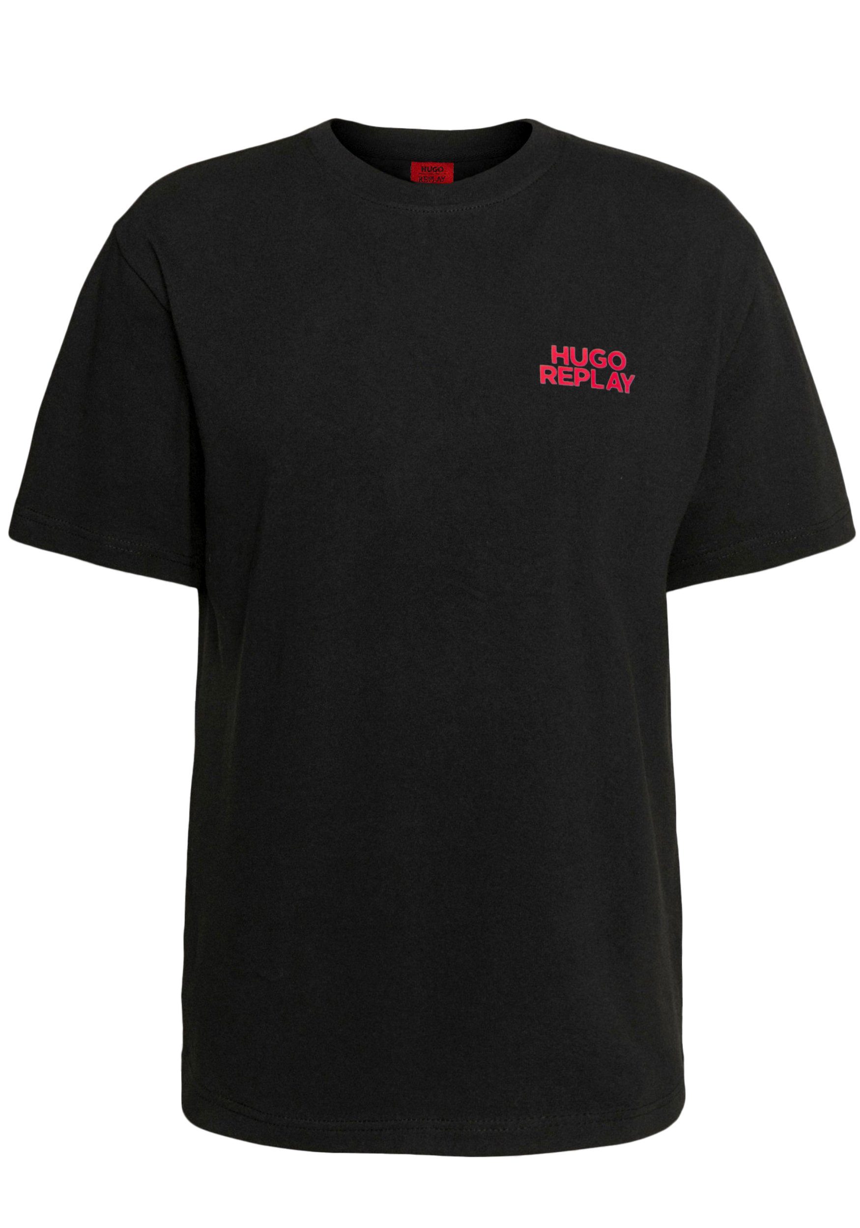 HUGO T-Shirt Hugo Boss Replay Herren Shirt mit Logo auf der Brust Schwarz