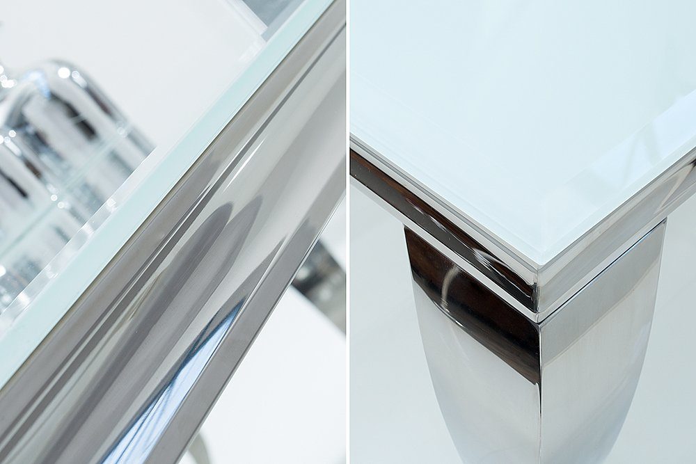 riess-ambiente Esstisch MODERN BAROCK weiß / Opalglas (Einzelartikel, 1-St), 180cm Edelstahl · Esszimmer · eckig silber ·