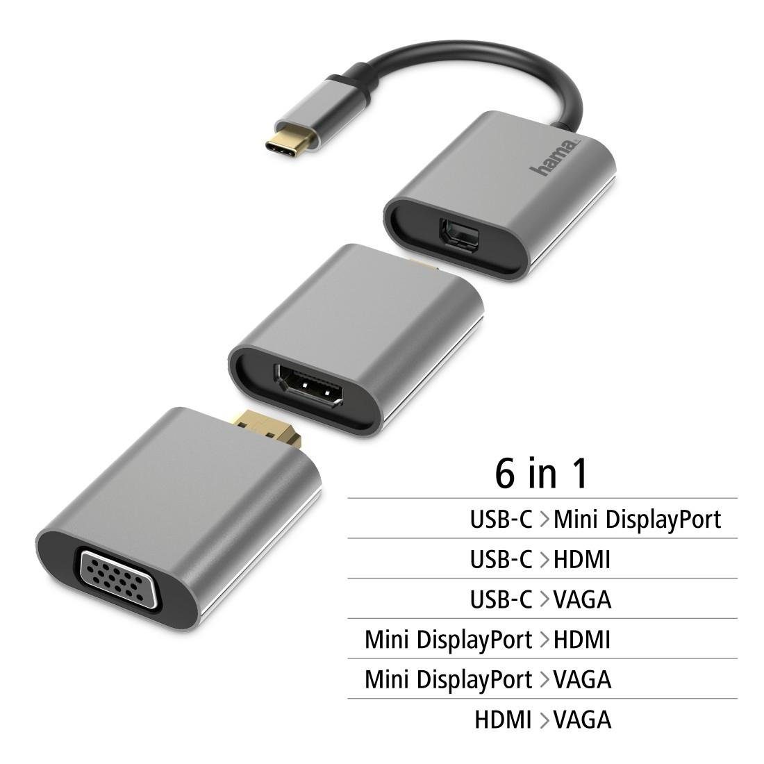 Hama USB-C Multiport Adapter Set 6 in1, USB-C, Mini DisplayPort, HDMI, VGA Computer-Adapter Mini DisplayPort, USB-C zu VGA, HDMI, Mini DisplayPort