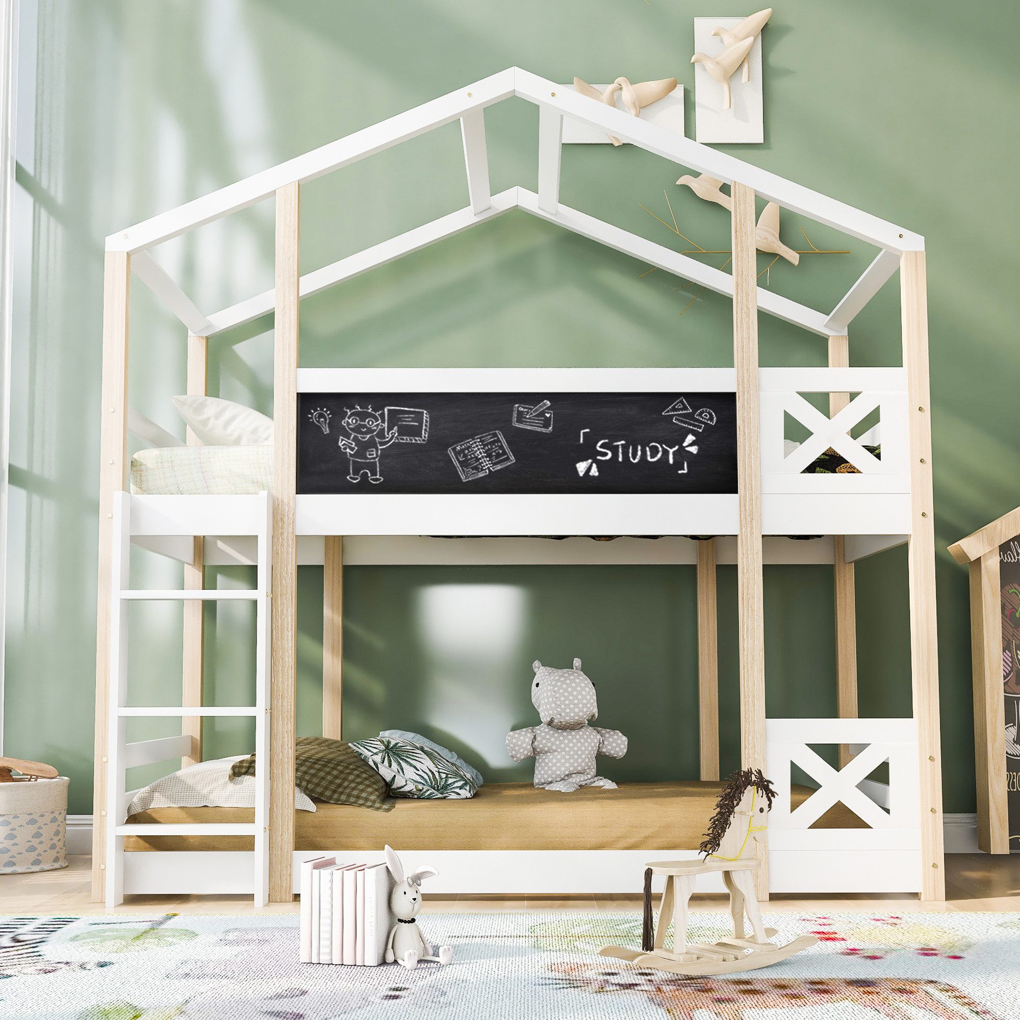 Flieks Etagenbett, Hochbett Hausbett Kinderbett Kiefernholzbett günstig online kaufen