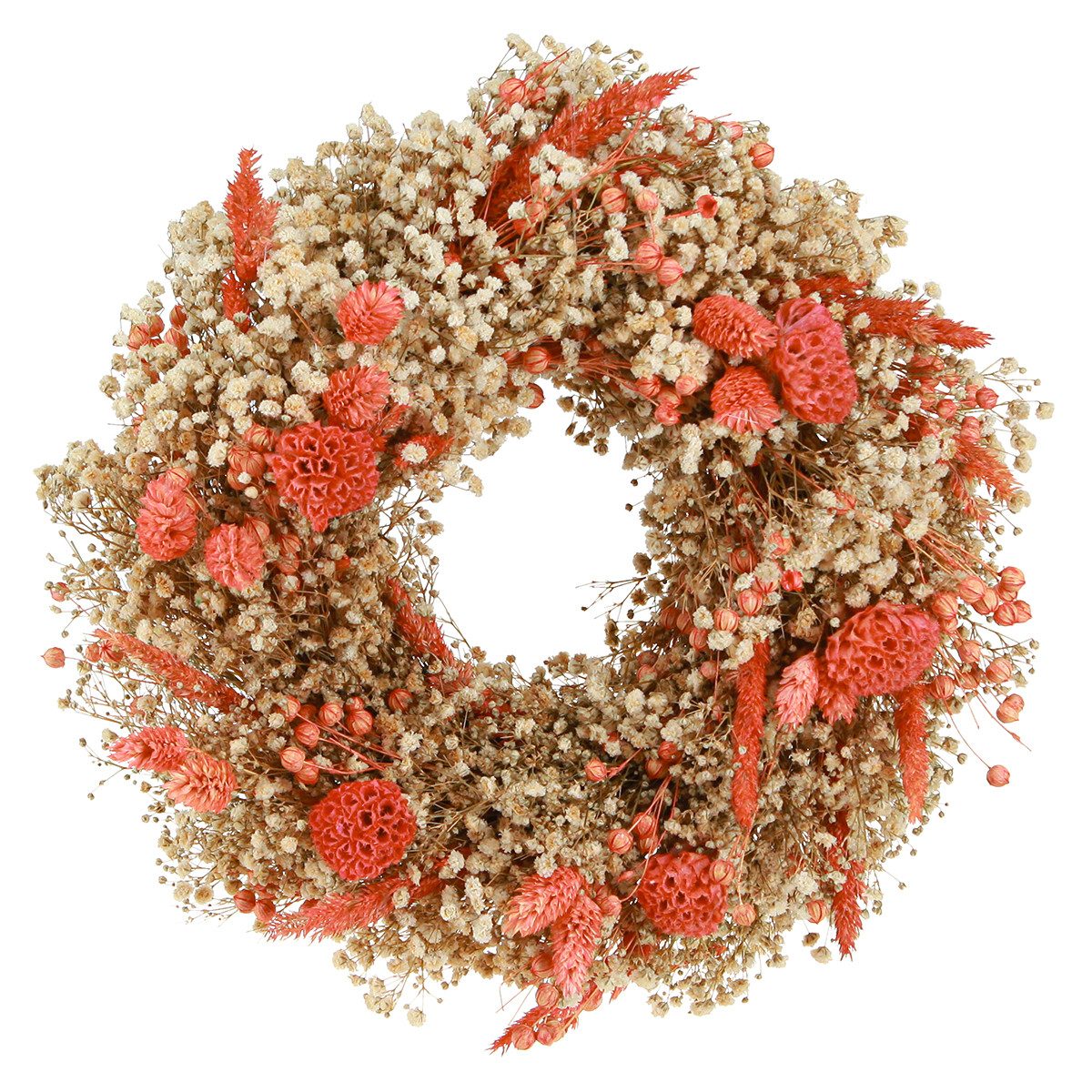 Trockenblume Deko Kranz Trockenblumen Orange Creme Ø25cm - Herbstlicher Türkranz