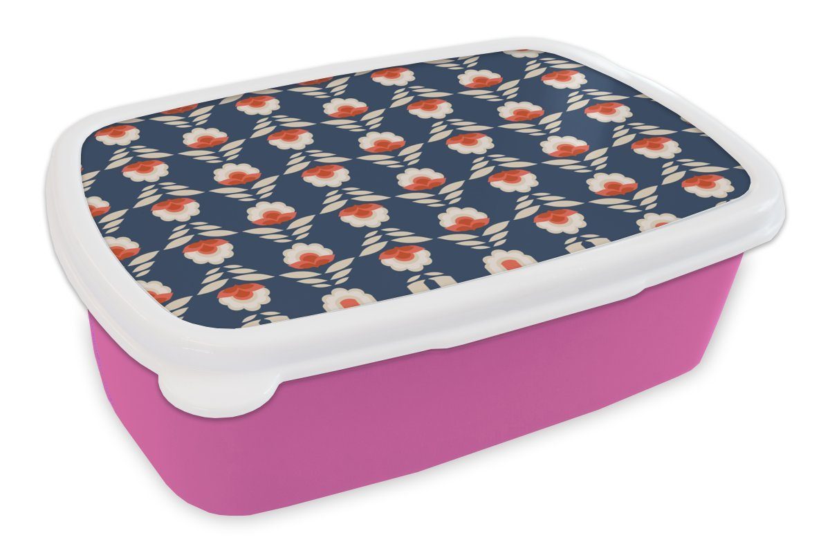 MuchoWow Lunchbox Muster - Abstrakt - Blumen, Kunststoff, (2-tlg), Brotbox für Erwachsene, Brotdose Kinder, Snackbox, Mädchen, Kunststoff rosa