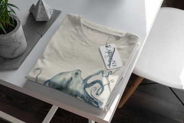 Sinus Art T-Shirt Herren Shirt 100% gekämmte Bio-Baumwolle T-Shirt Oktopus Wasserfarben Motiv Nachhaltig Ökomode aus (1-tlg)