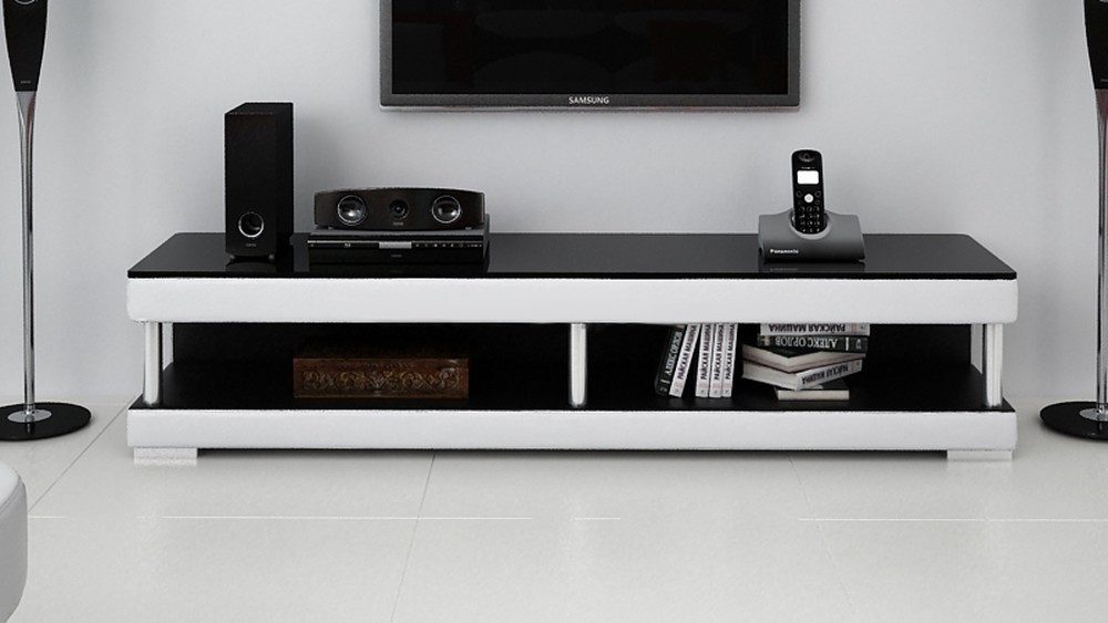 Lowboard Designer TV Sideboard aus Leder und Glas in Rot und Weiß