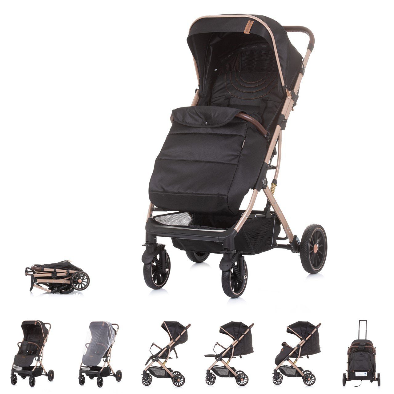 Chipolino Kinder-Buggy Kinderwagen, Buggy Combo Fußabdeckung Moskitonetz beige kg, gefedert Räder 22