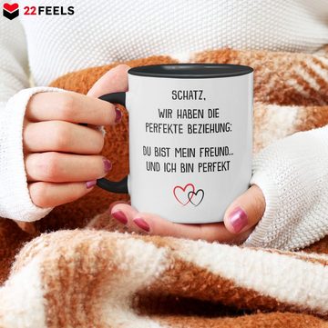 22Feels Tasse Freund Geschenk Jahrestag Ihn Valentinstag Männer 1 Jahr Weihnachten, Keramik, Made in Germany, Spülmaschinenfest, Zweifarbig