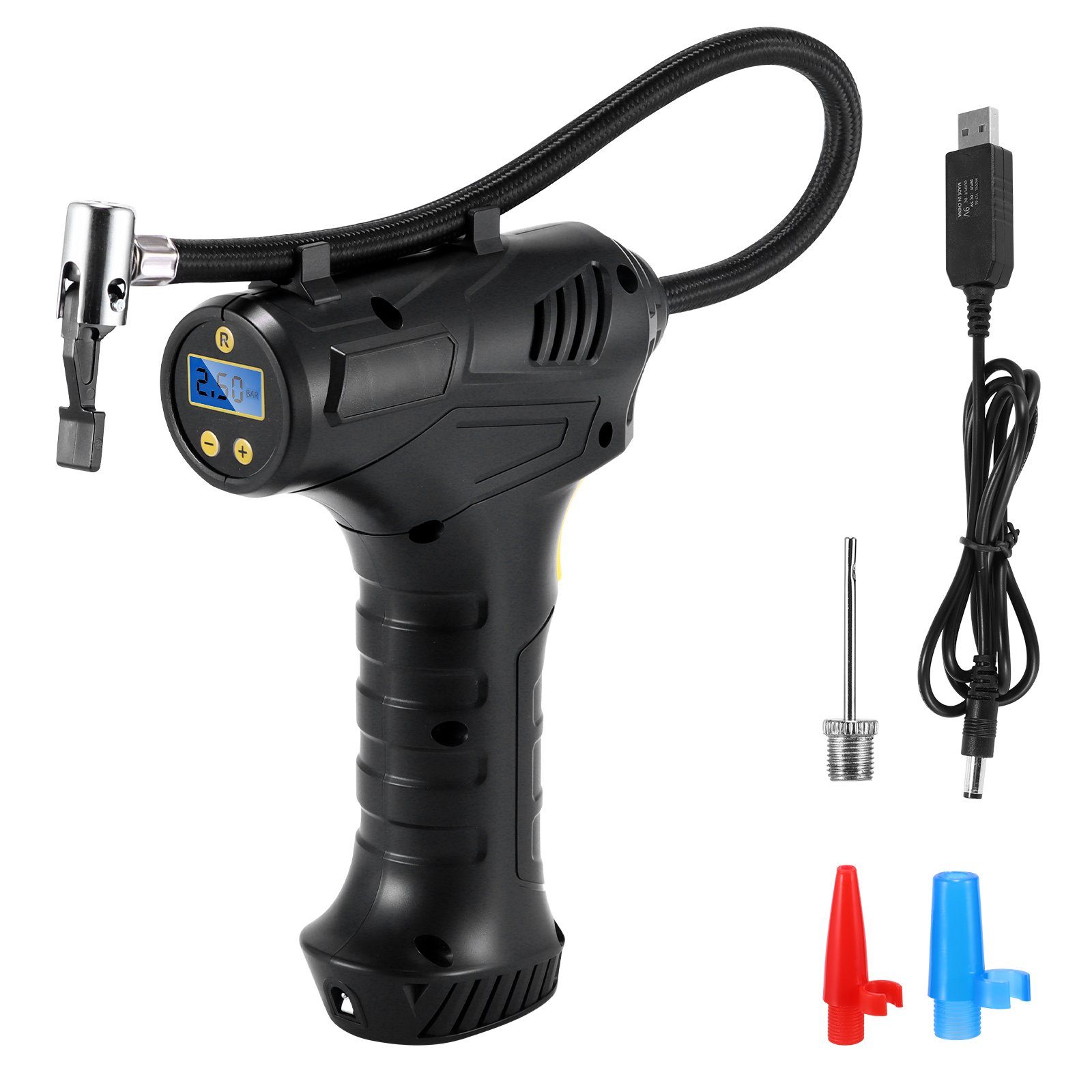 Akku-Luftpumpe Elektrische Luftpumpe Fahrradpumpe mit LCD Bildschirm & LED Licht