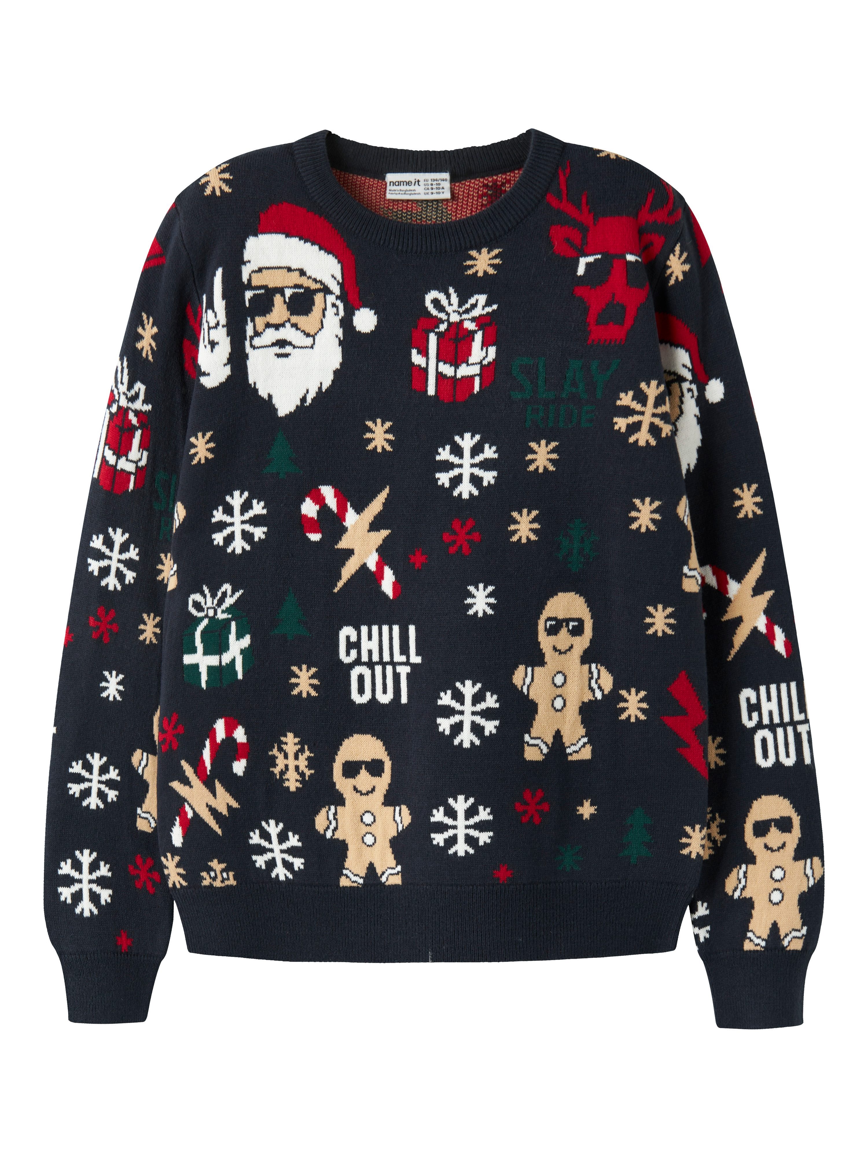 Name It Weihnachtspullover NKMRICO LS LOOSE KNIT Weihnachten, Kunstfaser, normal geschnitten