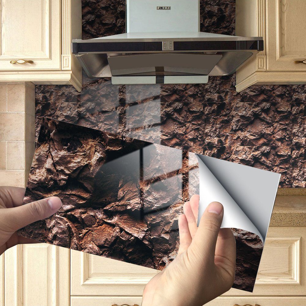 COOL-i ® Fliesenaufkleber Klebefliesen 4 Stück -30cm x 15cm, 3D Fliesenaufkleber (Marmor Optik), PVC Wasserfest,Selbstklebend,Hitzebeständig,Starke Klebefähigkeit