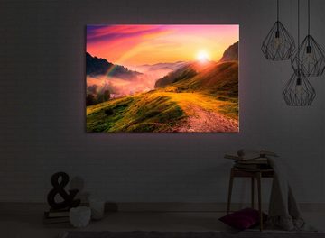 lightbox-multicolor LED-Bild Französische Berglandschaft beim Sonnenuntergang front lighted 60x40cm, Leuchtbild mit Fernbedienung