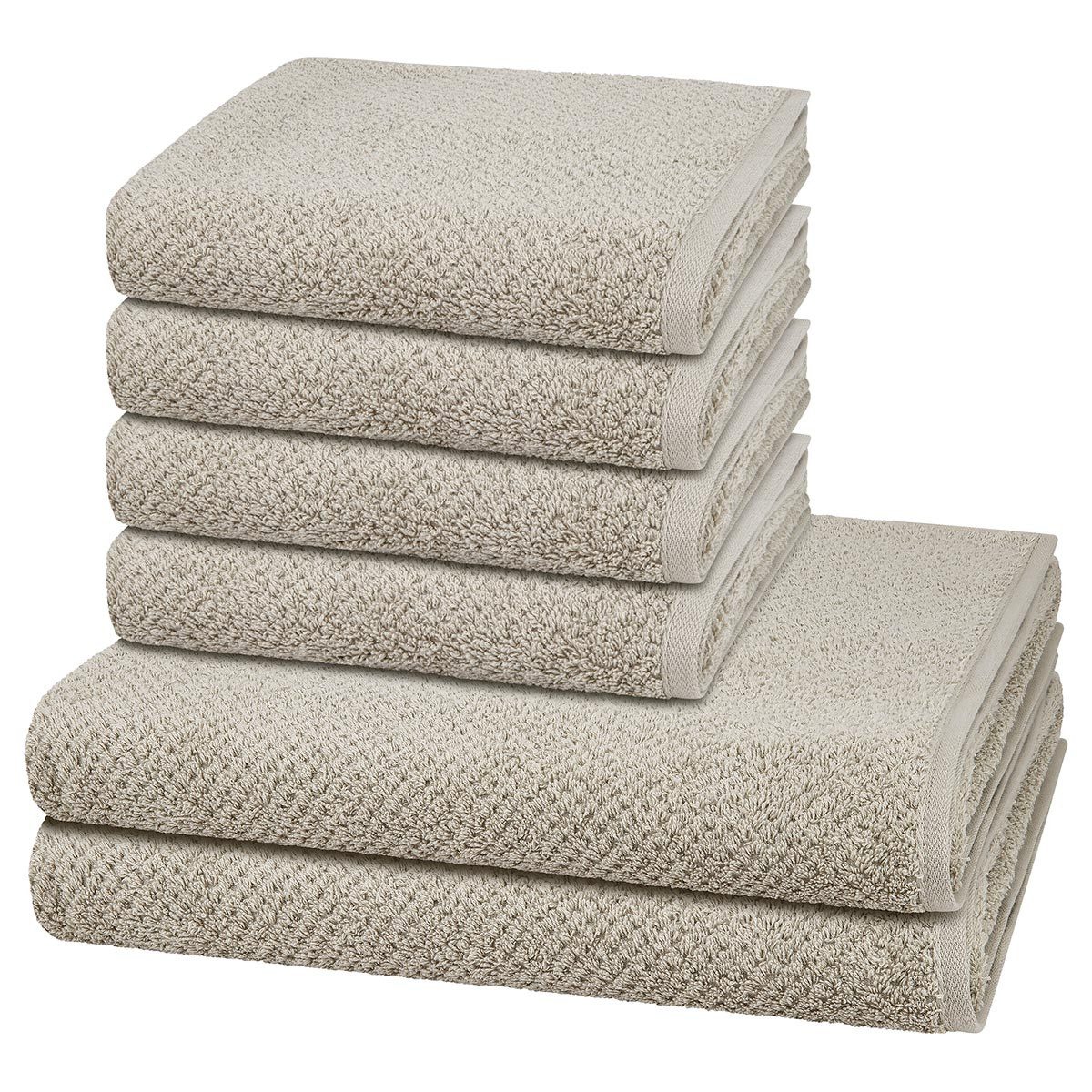 Cawö Handtuch Set Pure, Walkfrottee (Spar-Set, 6-St), 4 X Handtuch 2 X Duschtuch im Set - Baumwolle - Saugstark