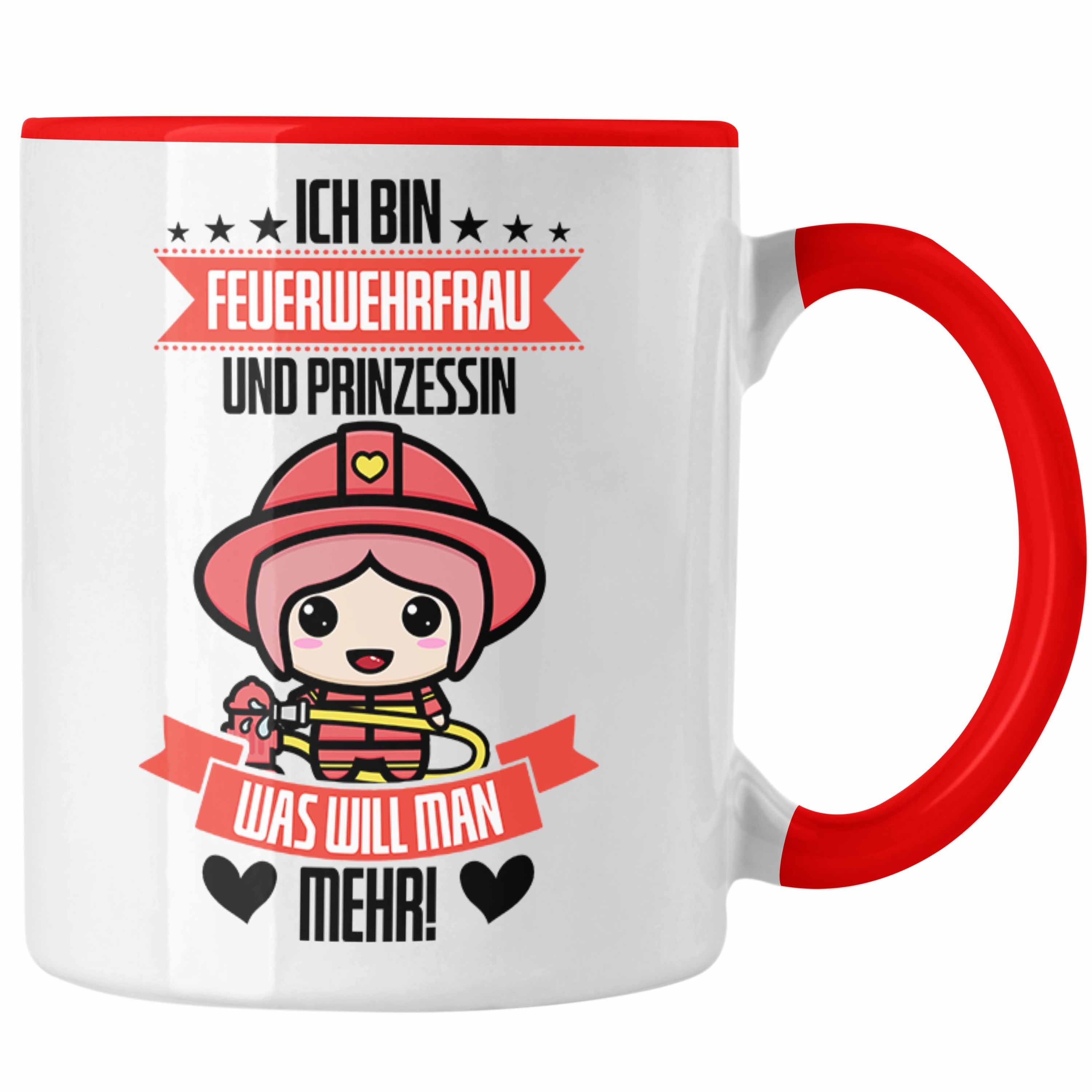 Trendation Tasse Lustige Feuerwehrfrau Tasse Geschenk für Frauen in der Feuerwehr Prinz Rot