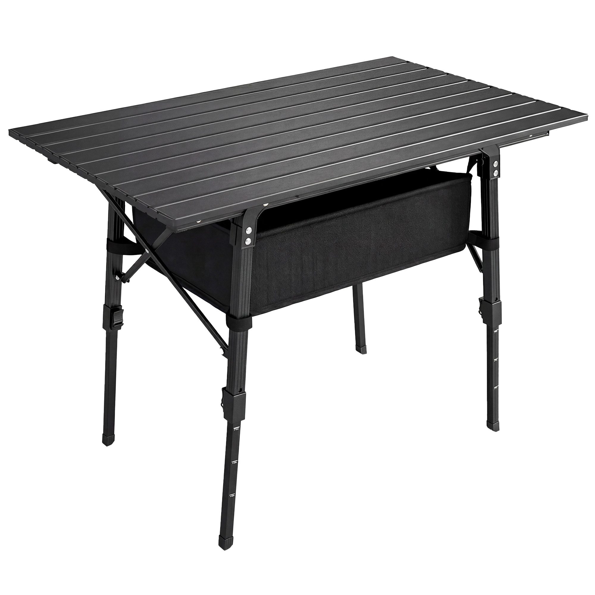 furnicato Campingtisch mit Aufbewahrungskorb, höhenverstellbar, faltb (1-St), Stabiler Outdoor-Tisch mit Oxford-Stoffkorb und inkl. Tragetasche