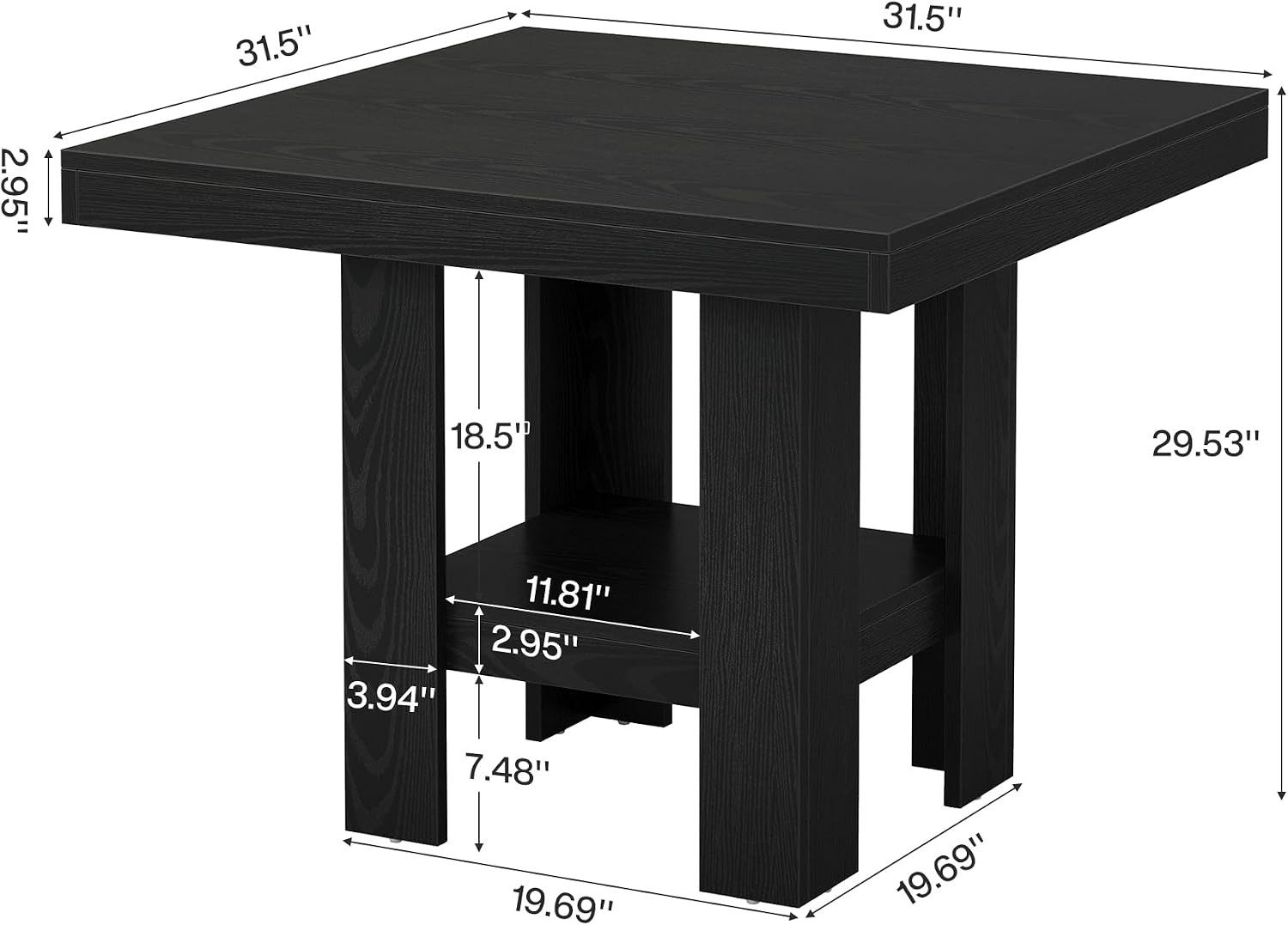 Tribesigns Esstisch Quadratischer Esstisch 80 cm Holz mit Ablage Schwarz für 4 Personen – Bild 2 von 5