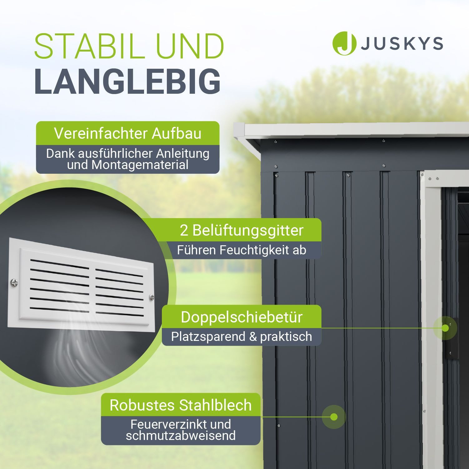 Juskys Gartenhaus M, BxT: 218x132 cm, mit Pultdach, Schiebetür, Fundamentrahmen, 4 m³