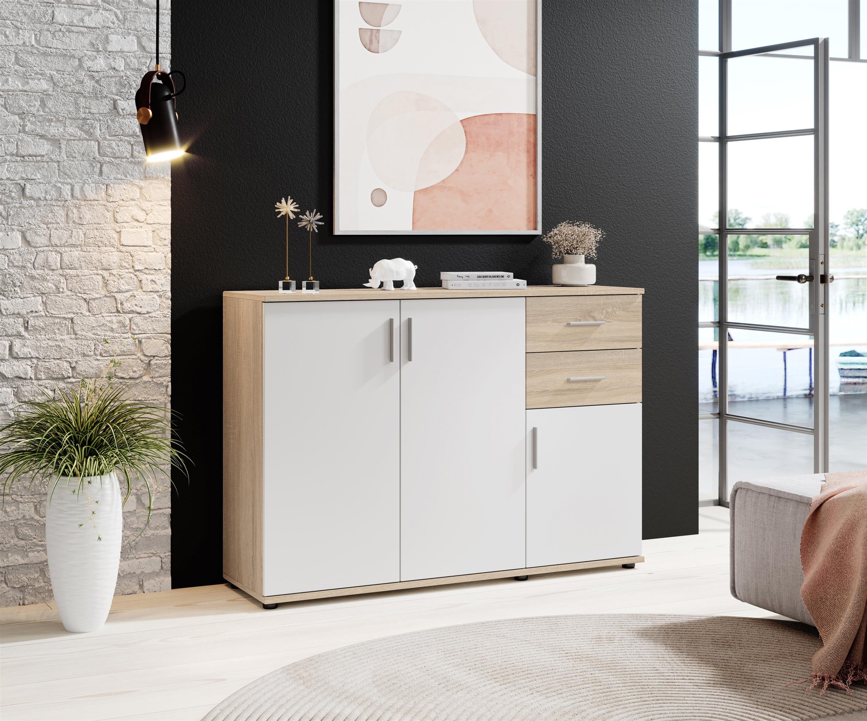 PREISBRECHER Kommode Kommode >Freida< in Weiß - 120x82x35cm (BxHxT), 120 x 82 x 35 cm (B/H/T) – Bild 2 von 5