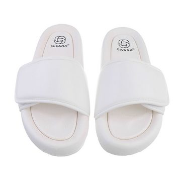 Ital-Design Damen Mules Freizeit Sandalette Flach Pantoletten in Weiß