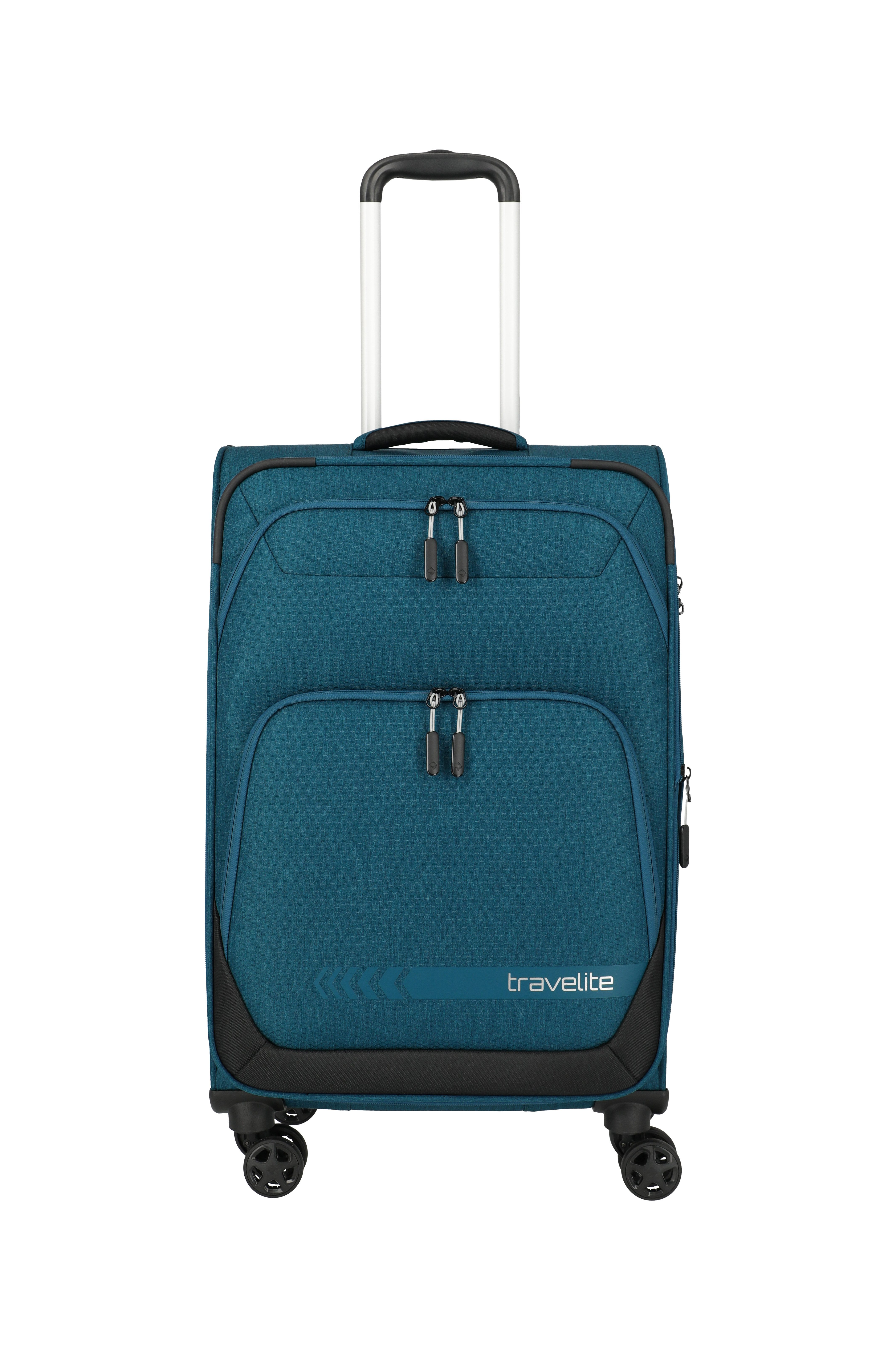 travelite Trolley KICK OFF Reisekoffer, 4 Rollen, 4 Doppelrollen, Außentaschen und Packgurte – leicht und robust