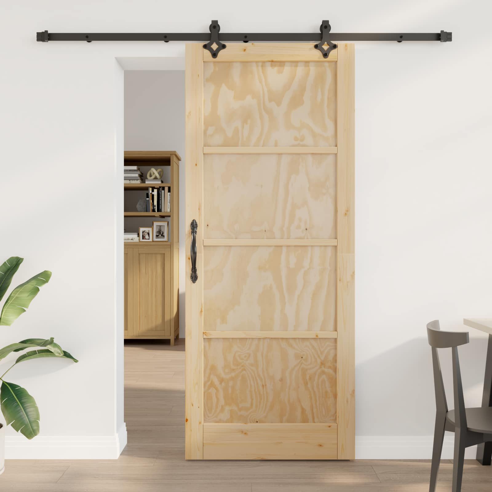 furnicato Schiebetür ORKDAL Massivholz 86 x 211 cm Natur, Leise gleitende Schiebetür mit schwarzer Schiene für den Innenbereich