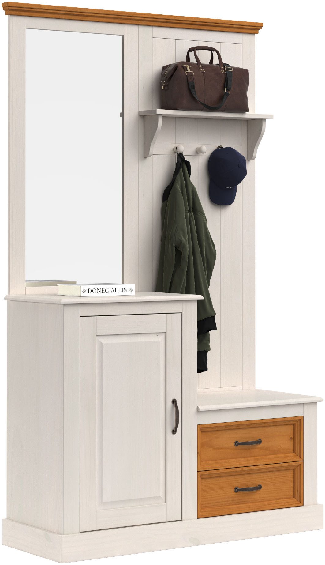 OTTO home Kompaktgarderobe Selma Garderobe inkl. Kommode, 2 Schubkästen, Spiegel Kompaktgarderobe, mit Spiegel, Haken und Hutablage, Breite 110 cm