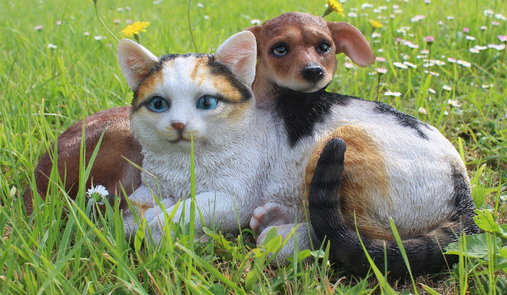 Arnusa Gartenfigur Hund und Katze Dekofigur 34 cm, wie echt Gartendekoration – Bild 5 von 5