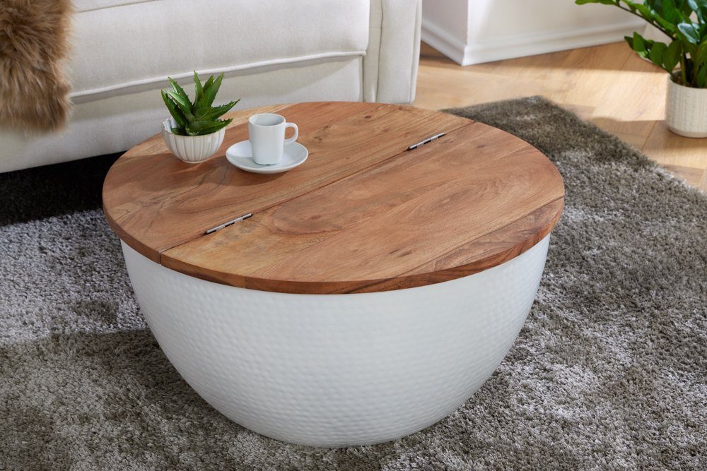 riess-ambiente Couchtisch ORIENT STORAGE Ø60cm natur / weiß, Wohnzimmer · r günstig online kaufen