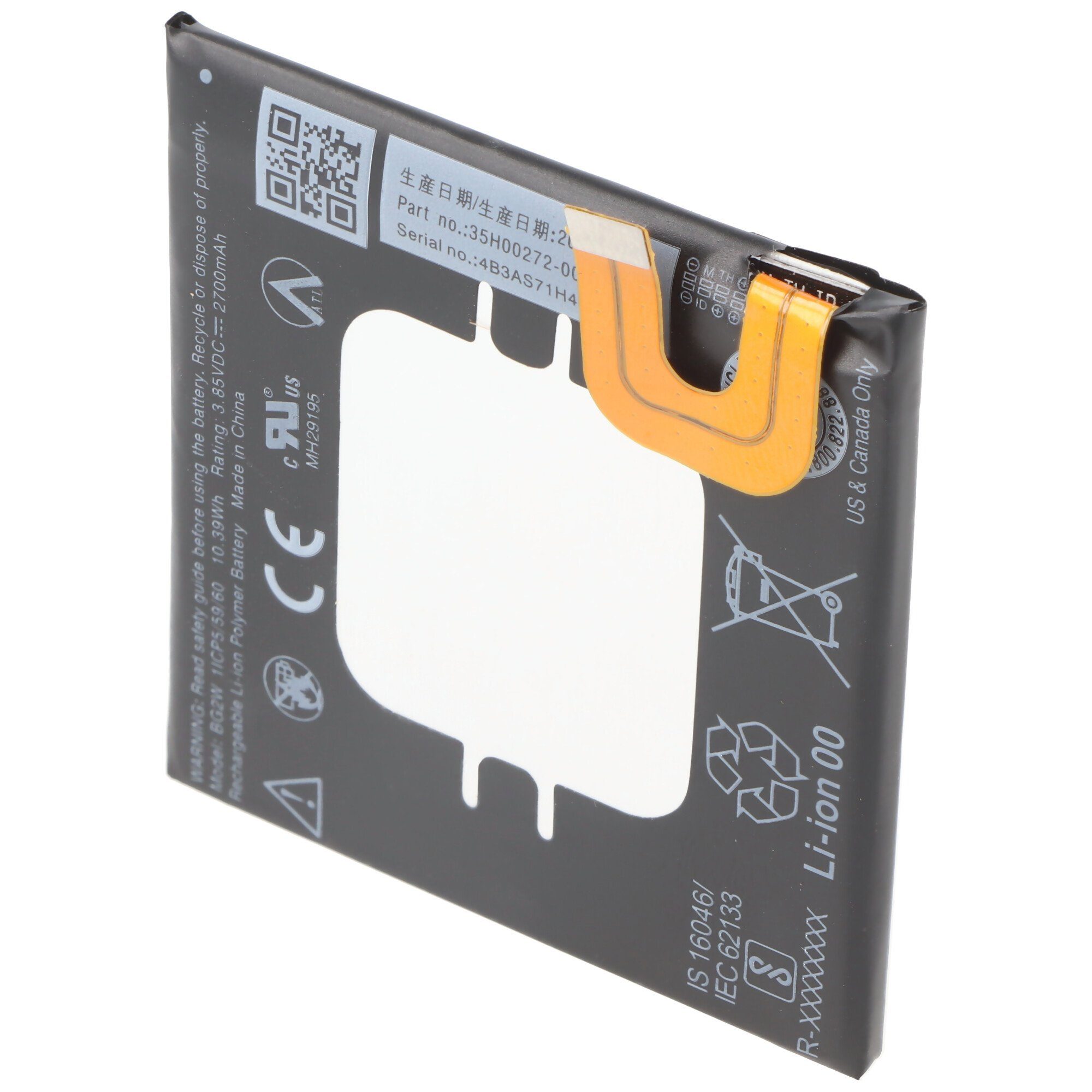 Akku passend für Google Pixel 2, Li-Polymer, 3,85V, 2770mAh, 10,7Wh, Akku