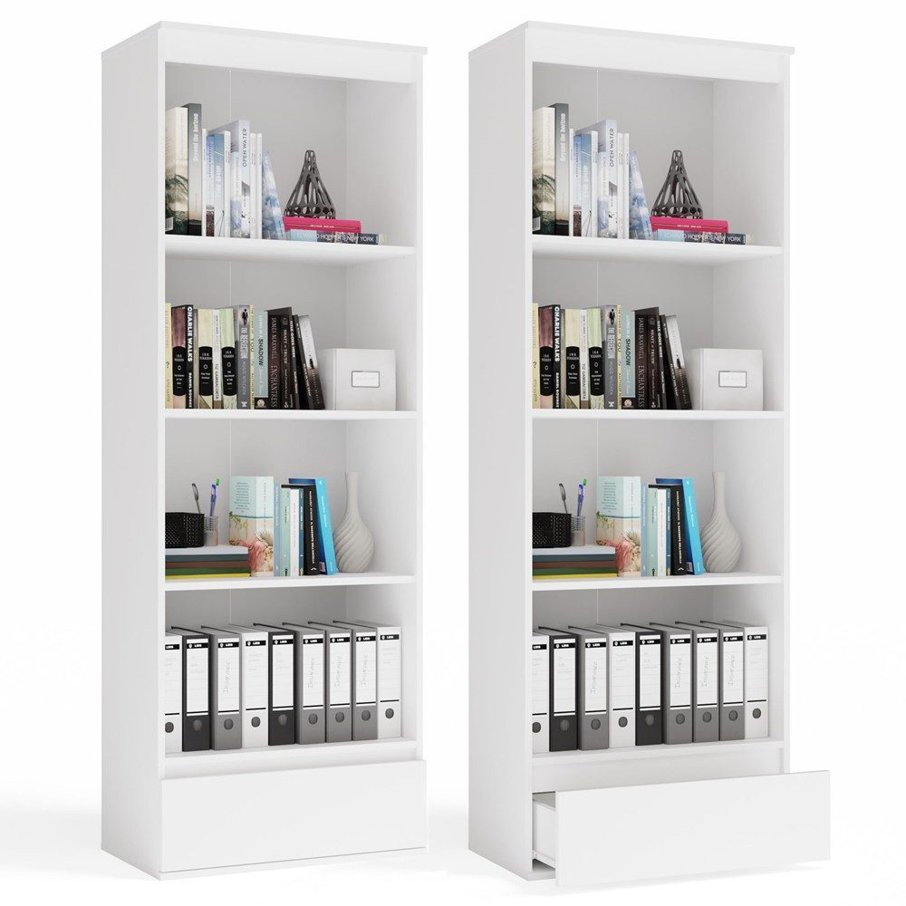 Büro-Set Standregal Bücherregal mit Schublade, 4 Fächer-12 Fächer