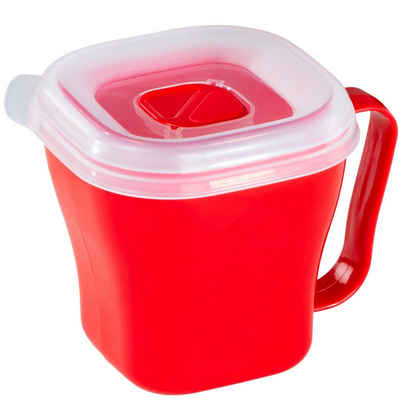 Xavax Mikrowellenteller Mikrowellen-Tasse mit Deckel Rot, Mikrowellen-Geschirr Dose Suppen-Becher To-Go