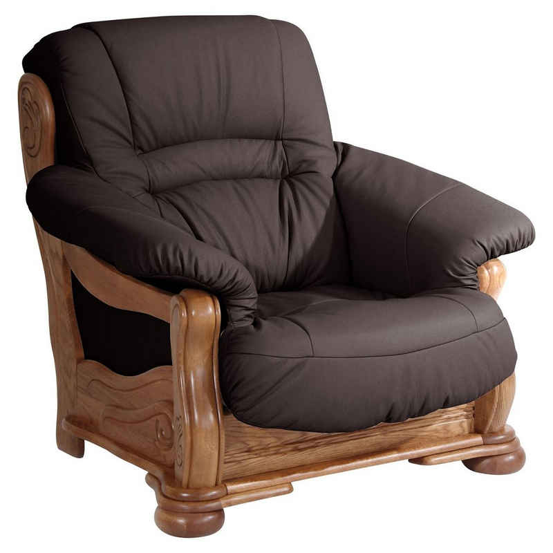 58 aufm Kessel Sessel Sessel Katlin Bezug Echtleder Eiche rustikal P43 / braun 22767 (Sparpreis inkl. Kostenlosem Versand, 1-St), hochwertig verarbeitet,bequemer Sitz