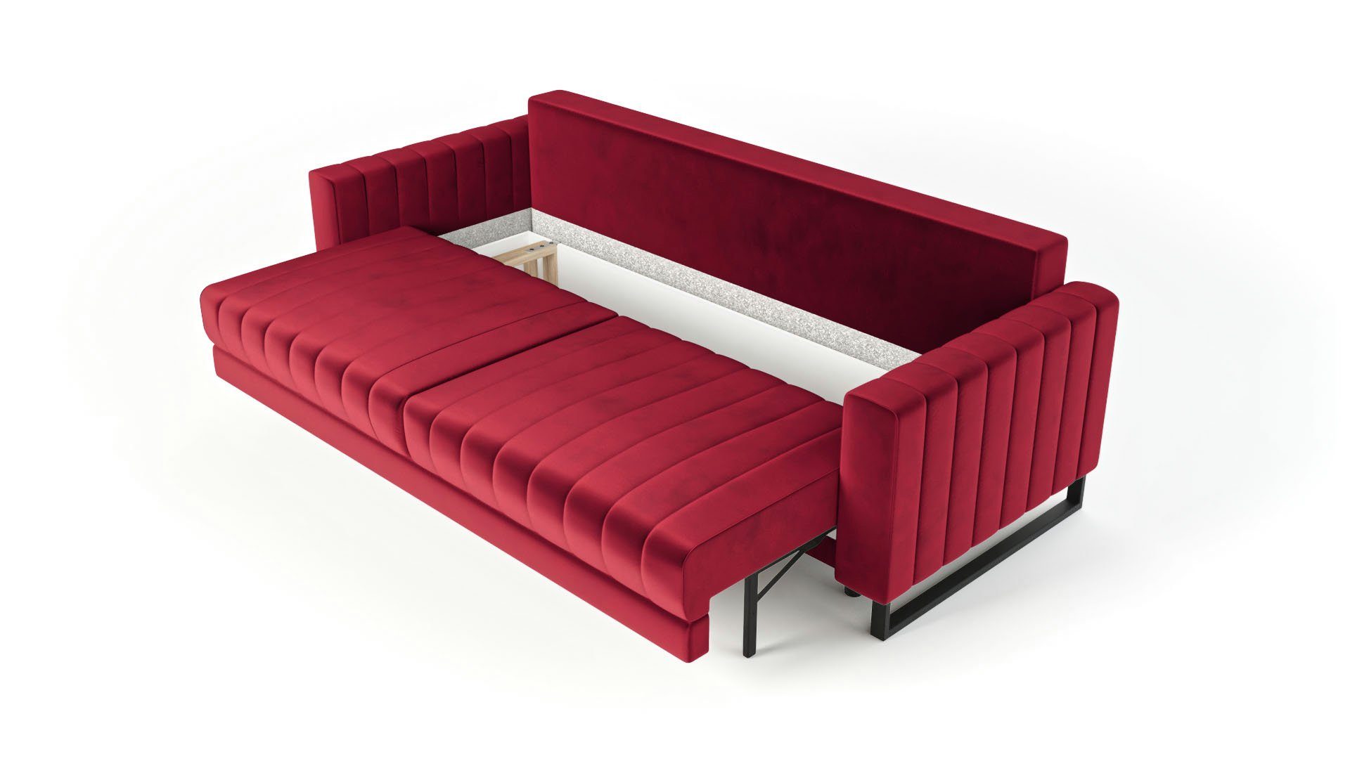 mit Mono Dreisitzer 3-Sitzer Siblo Elegantes Bettzeugbehälter Sofa 3 Sofa Sofa modernes - 3-Sitzer Rot - Schlaffunktion -