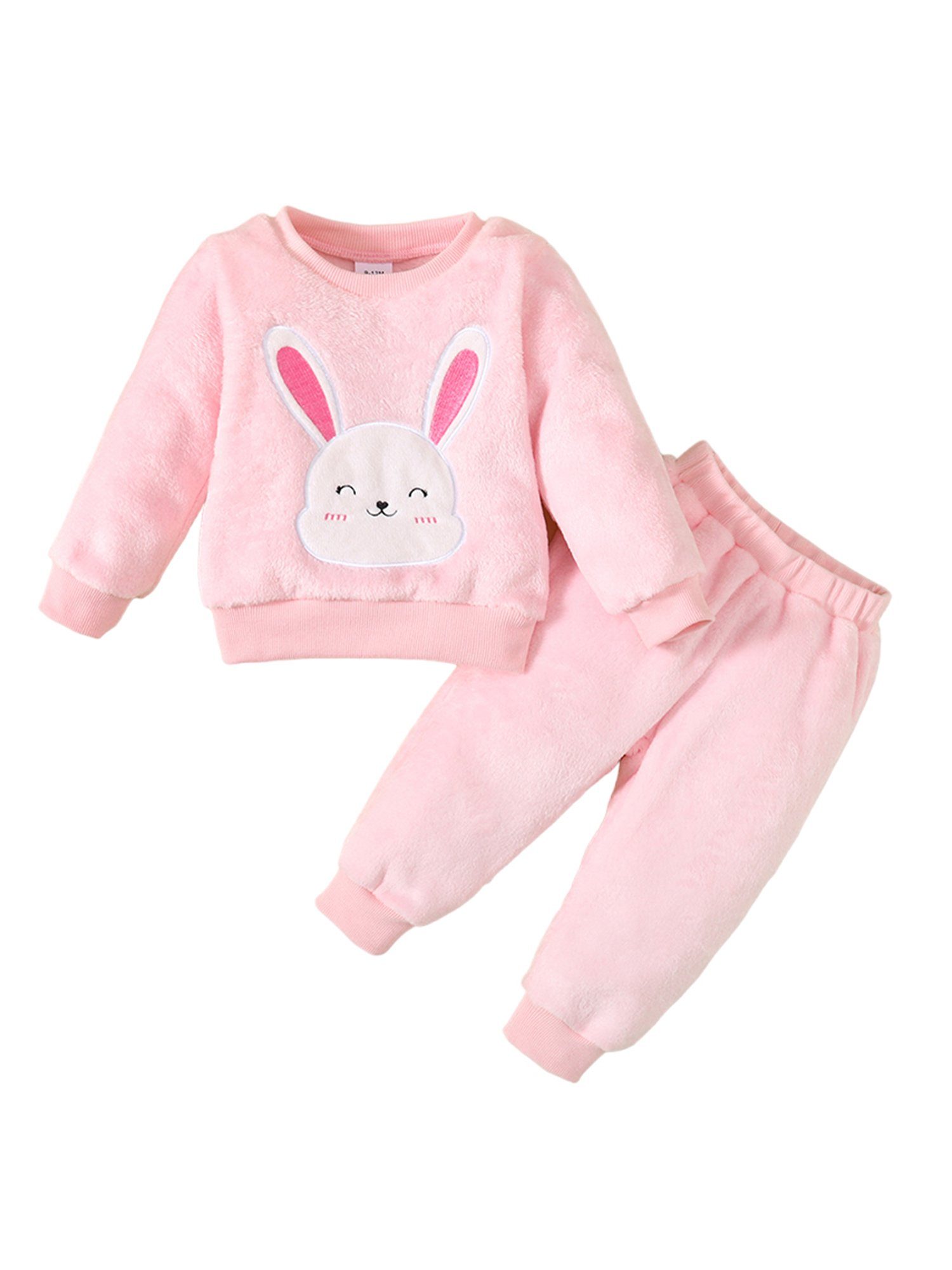 Hose für Süßes 2-tlg) Schlafen Zuhause, Pyjama Babys Rosa für Oberteil LAPA (Set, Langarm Top Hose und & behaart