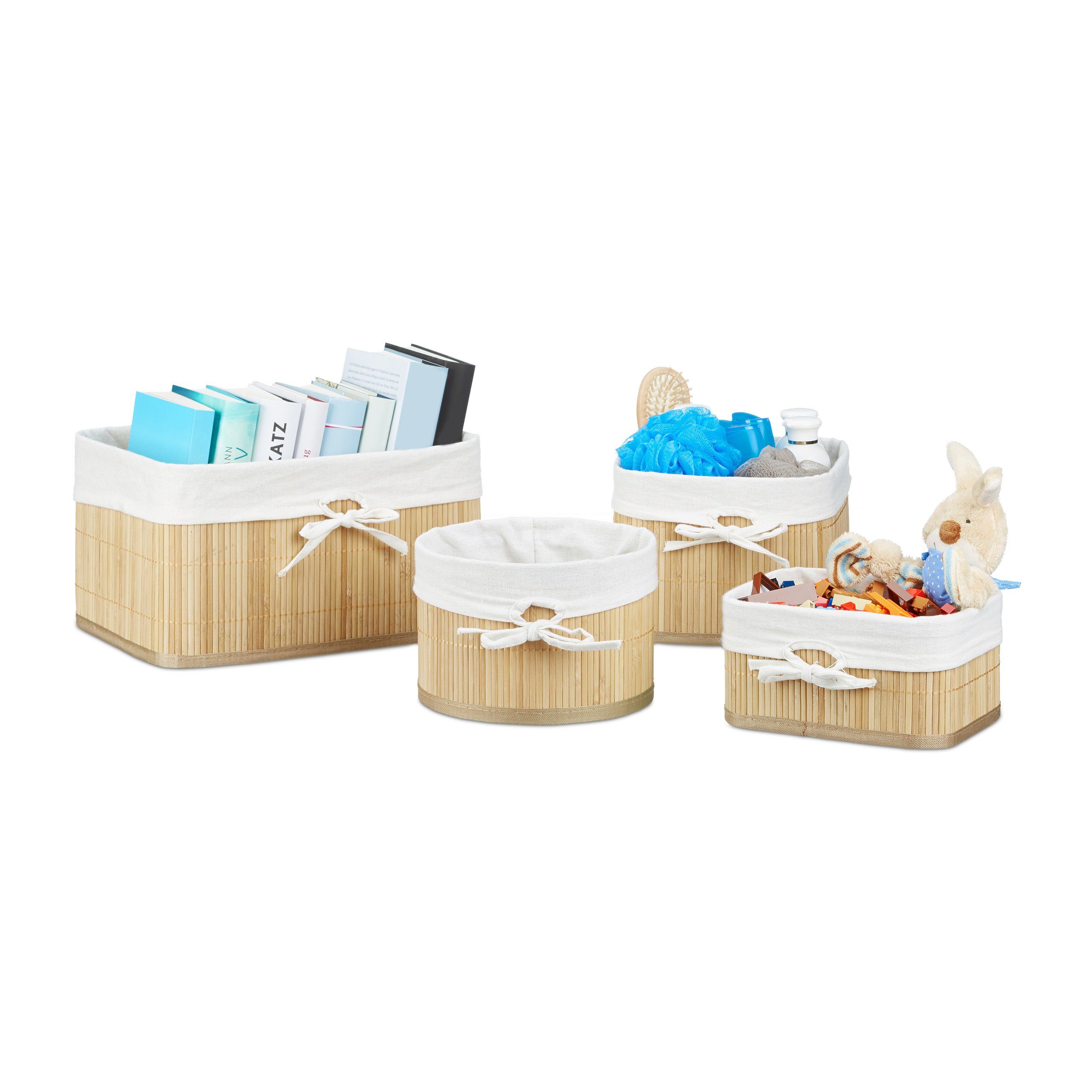 relaxdays Aufbewahrungskorb Aufbewahrungskörbe 4er Set Bambus günstig online kaufen