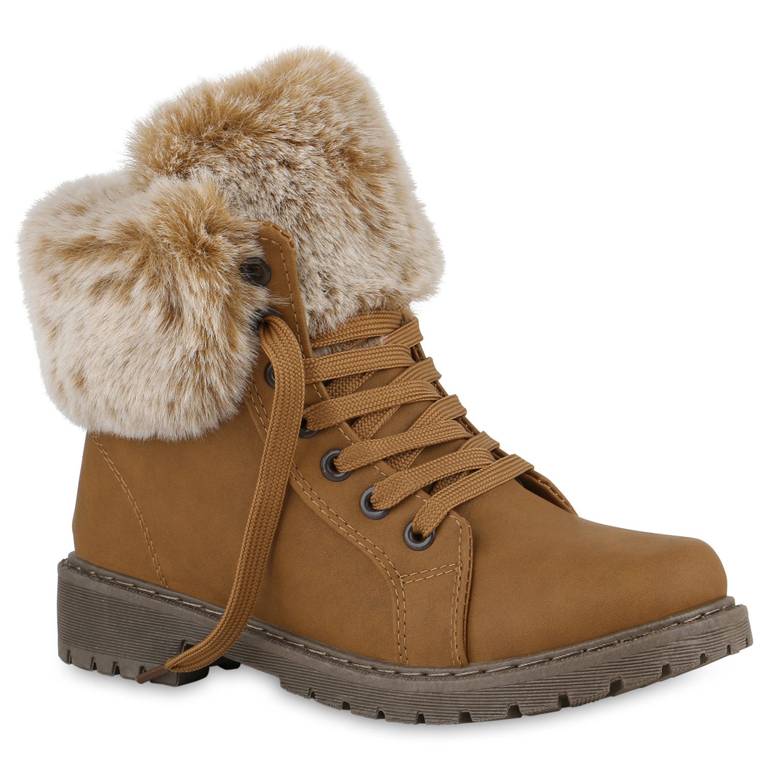 VAN HILL 840850 Stiefelette Damen Warm Gefütterte Worker Boots Stiefeletten Kunstfell