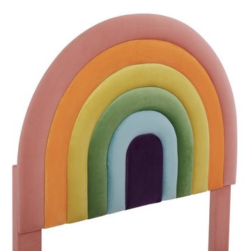 BlingBin Jugendbett Polsterbett Jugendbett Regenbogen Design Samt 90*200 (mit Lattenrost und Kopfteil, höhenverstellbares Kopfteil, rosa), Beinhöhe 16 Zentimeter