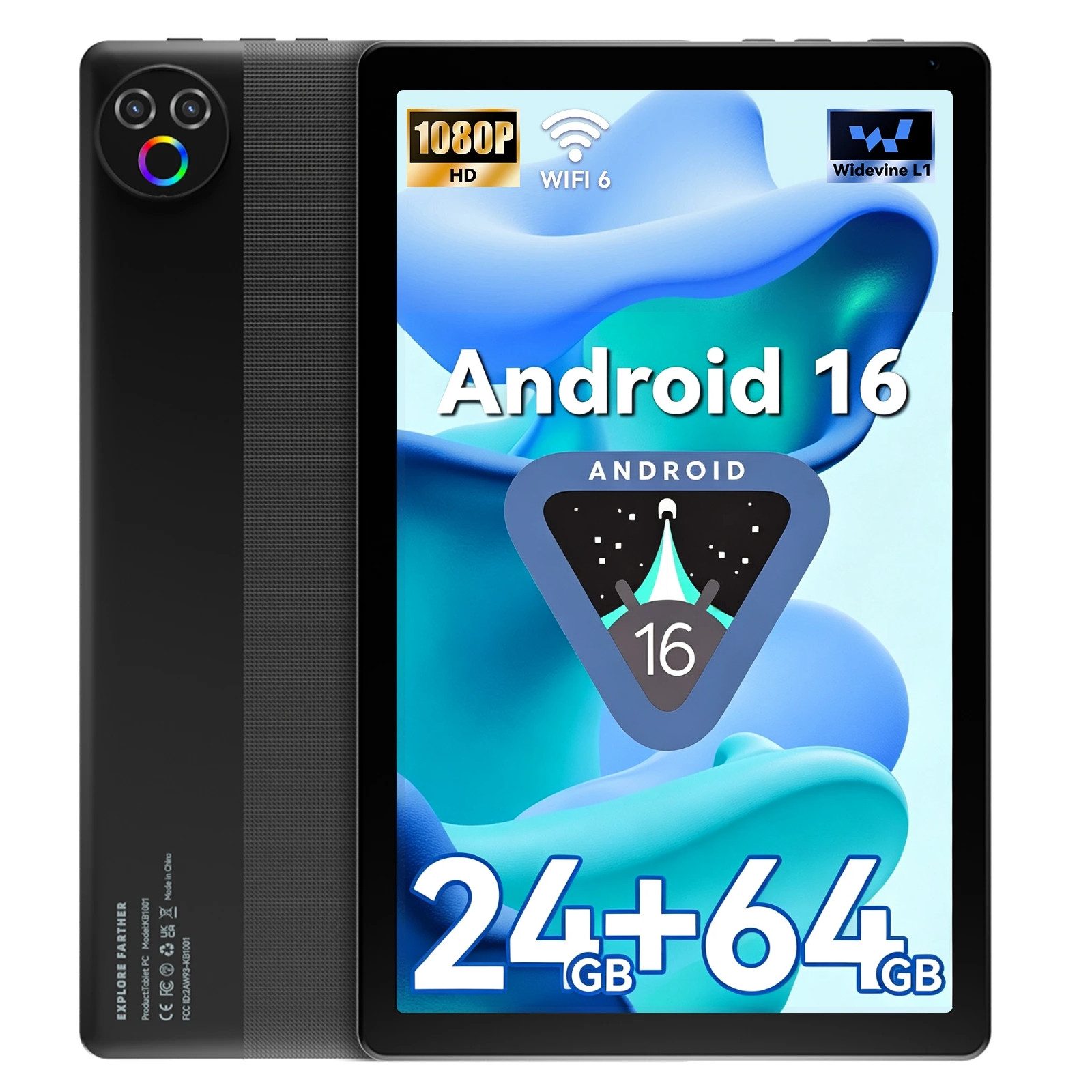 BUFO 10.1'' Android 15/16 mit 3GB RAM 64GB bis zu 1TB Speicher, Dual-Kamera Tablet (10,1", 64 GB, Android 16, Langer Akkulaufzeit, Split-Screen & kraftvolle Stereo-Lautsprecher)