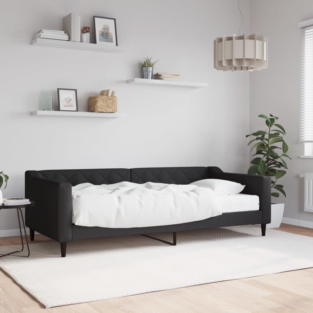 vidaXL Bett, Tagesbett mit Matratze Schwarz 90x200 cm Stoff günstig online kaufen