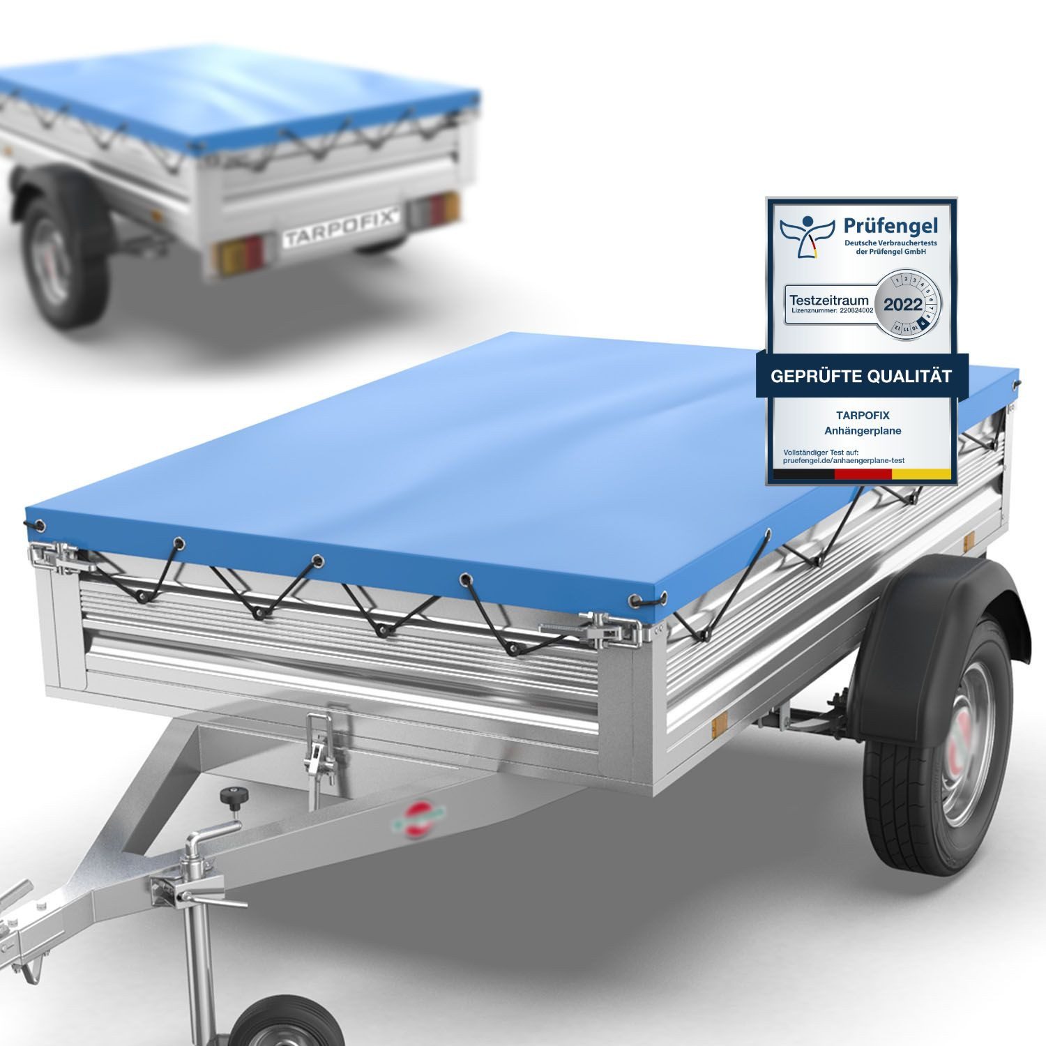 Tarpofix® Schutzplane Tarpofix Anhängerplane Flachplane für 750kg Anhänger, Flachplane 257,5x134 cm Blau für Stema & Co.