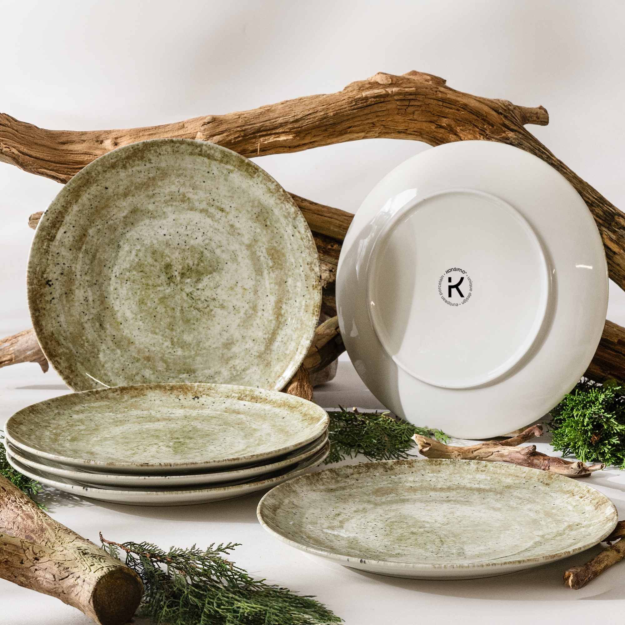 KONSIMO® Teller-Set ERATO Geschirr-Set, hergestellt in der EU, (6-tlg), 6 Personen, Porzellan, spülmaschinengeeignet, mikrowellengeeignet, 6x Speiseteller