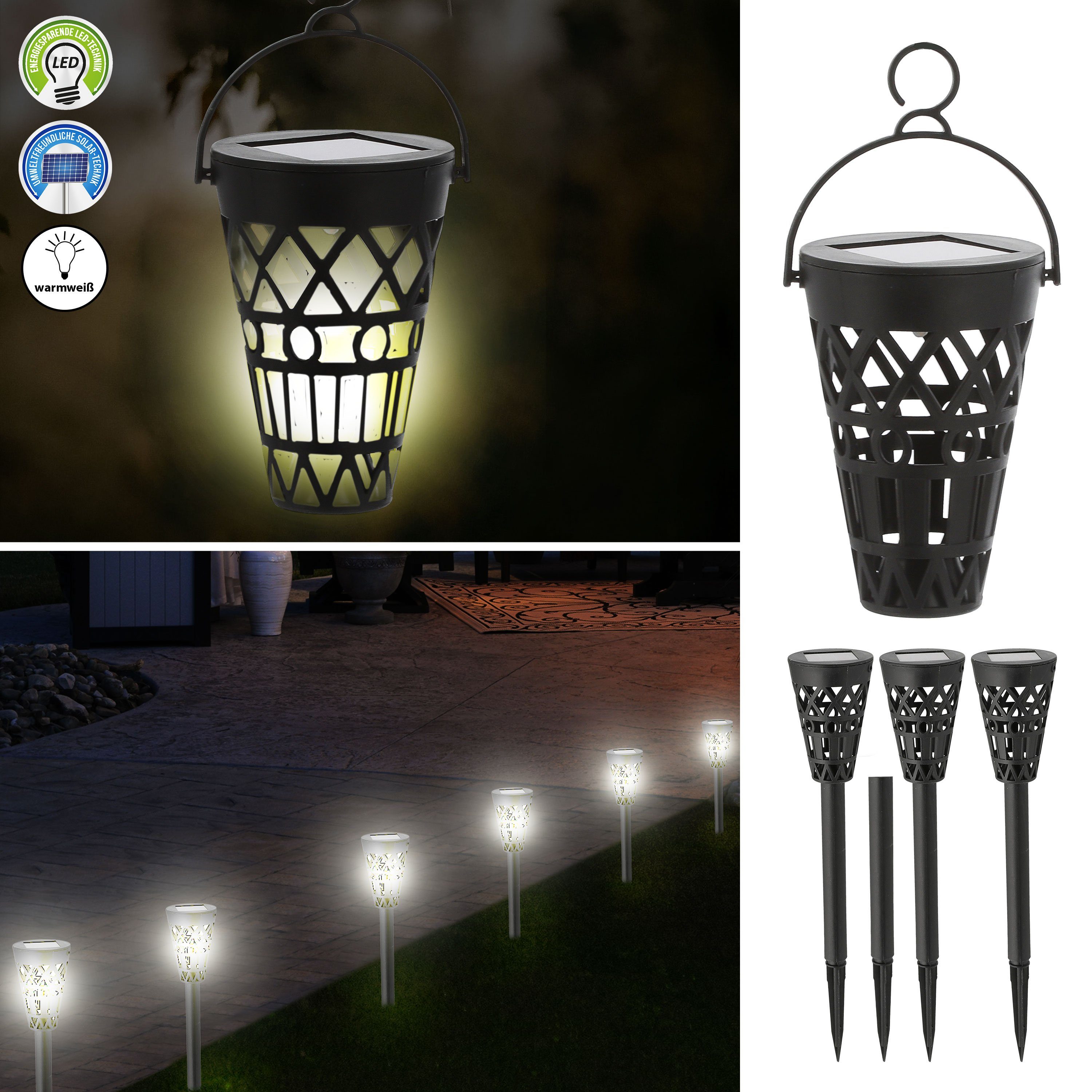 CEPEWA Gartenstecker Solar LED Gartenstecker 3in1 4er Set H37cm