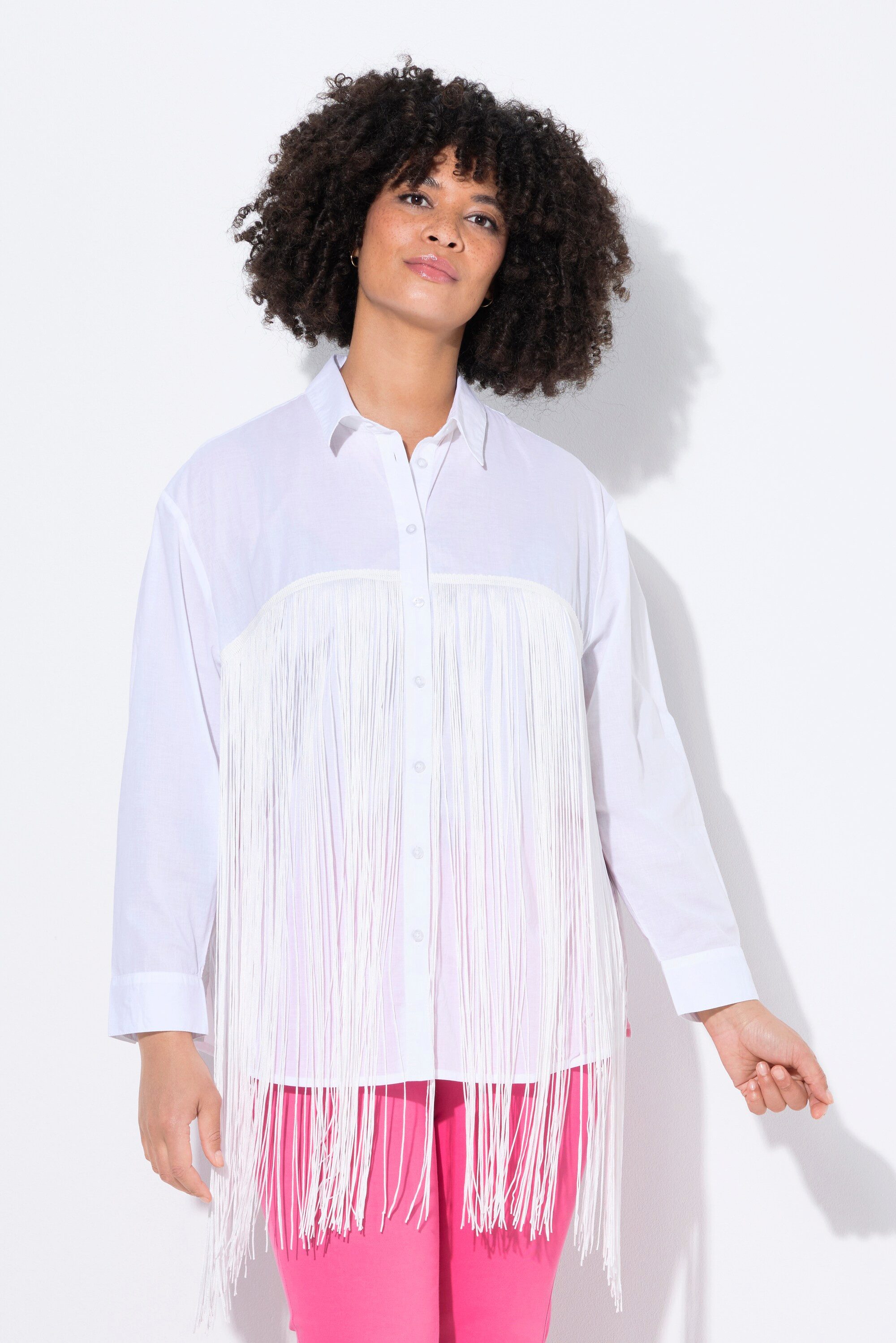 Hemdbluse Bluse Straight Fit lange Fransen