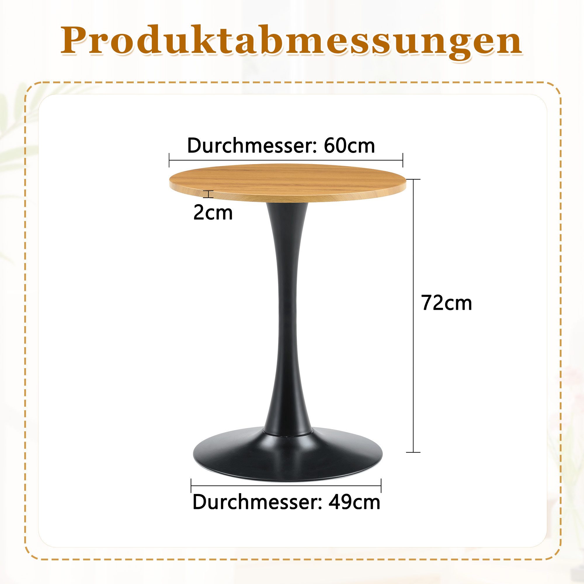 gopop Beistelltisch mit Holzoptik und Metallgestell, Ø60 cm (1-St), Moderner Satztisch Couchtisch Nachttisch Wohnzimmertisch