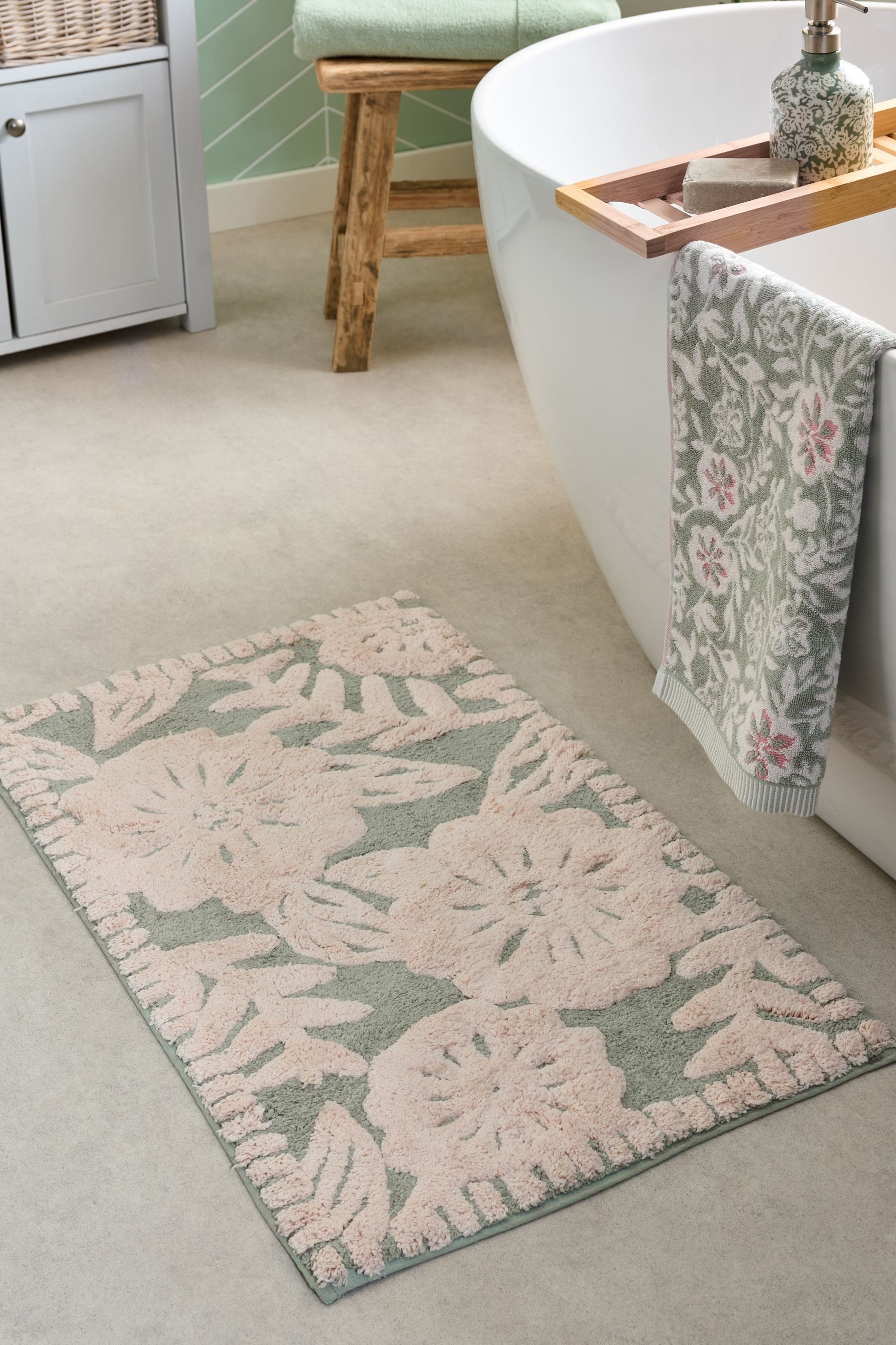 Next Badematte Badematter mit Blumen-Print aus 100 % Baumwolle, Höhe 80 mm, günstig online kaufen