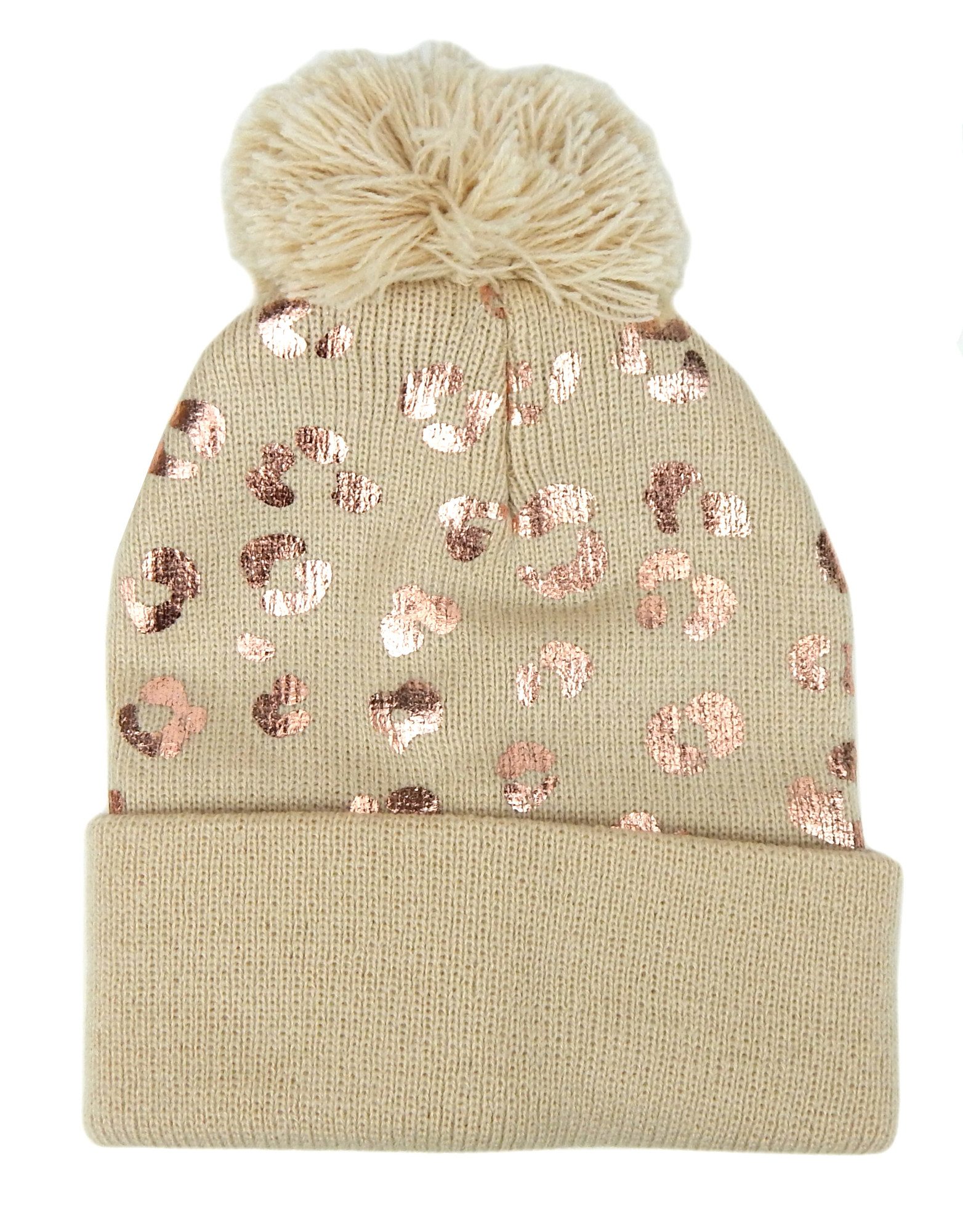 Ella Jonte Strickmütze Leopard Mütze rosa oder beige gold 47-50 cm